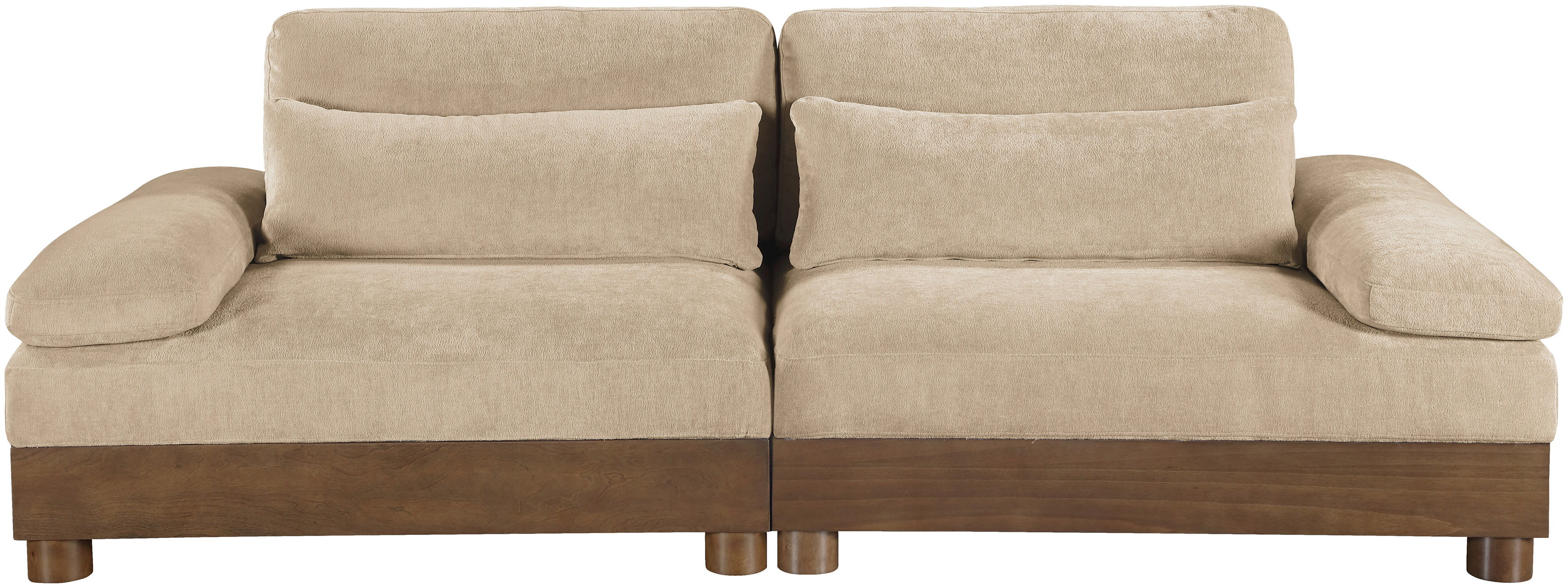 Turin - 95.5" Chenille Fabric Upholstered 2 Piece Modular Loveseat - Beige / Brown Walnut
