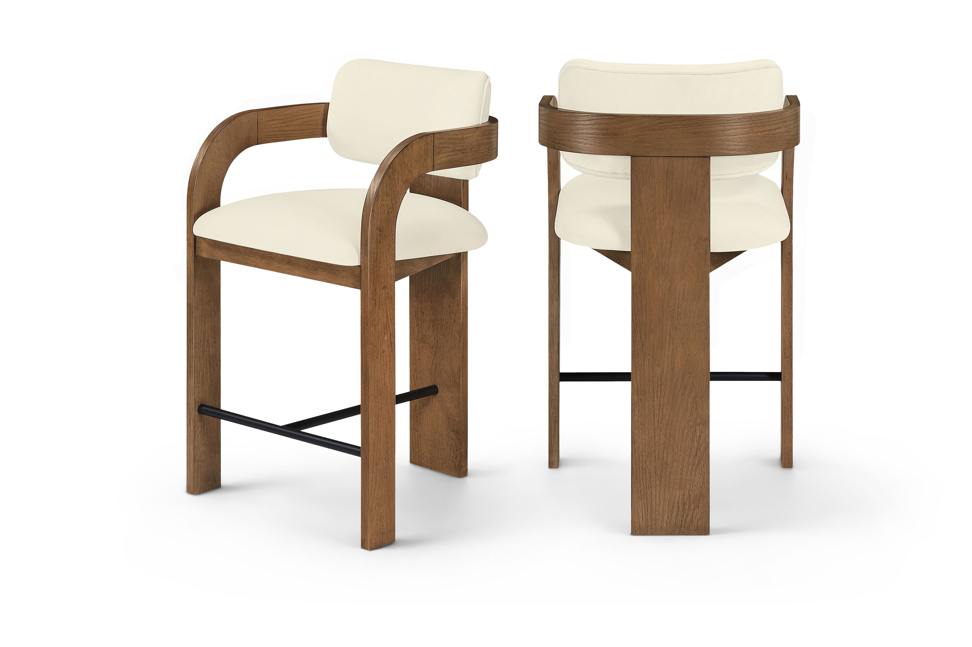 Cedra - Velvet Performance Fabric Upholstered Counter Stool - Cream / Brown