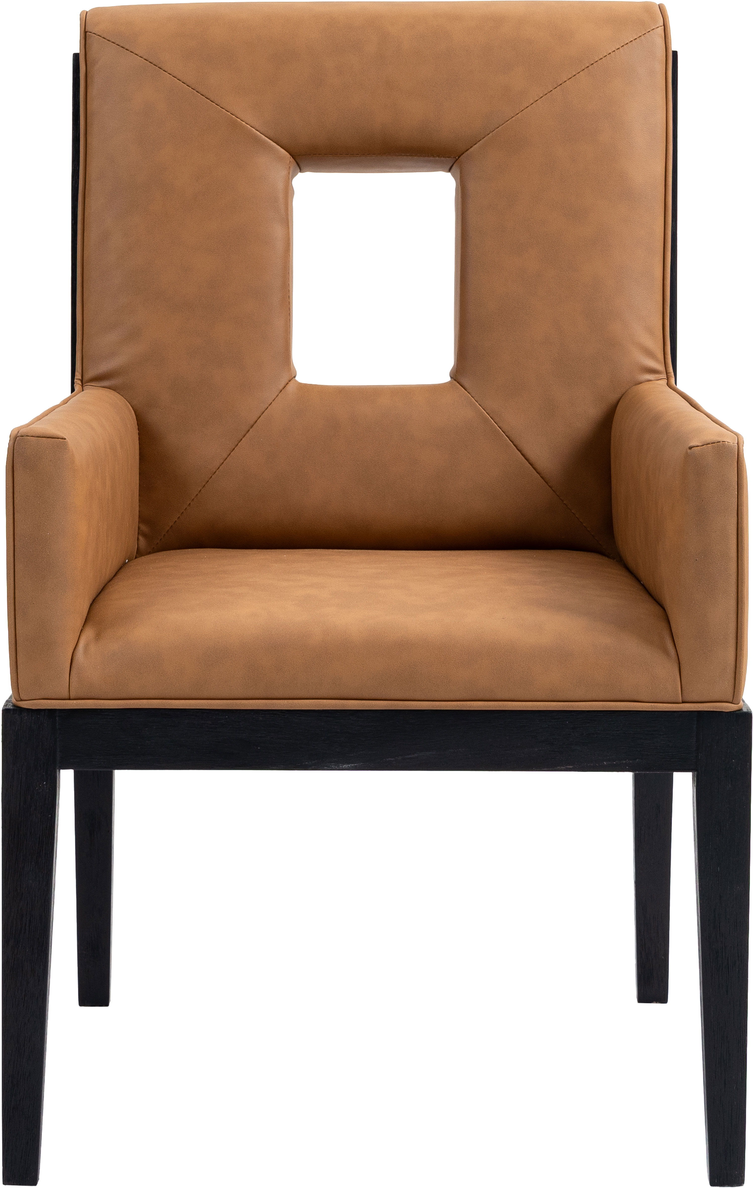 Gwendolyn - Faux Leather Dining Arm Chair With Black Frame - Cognac