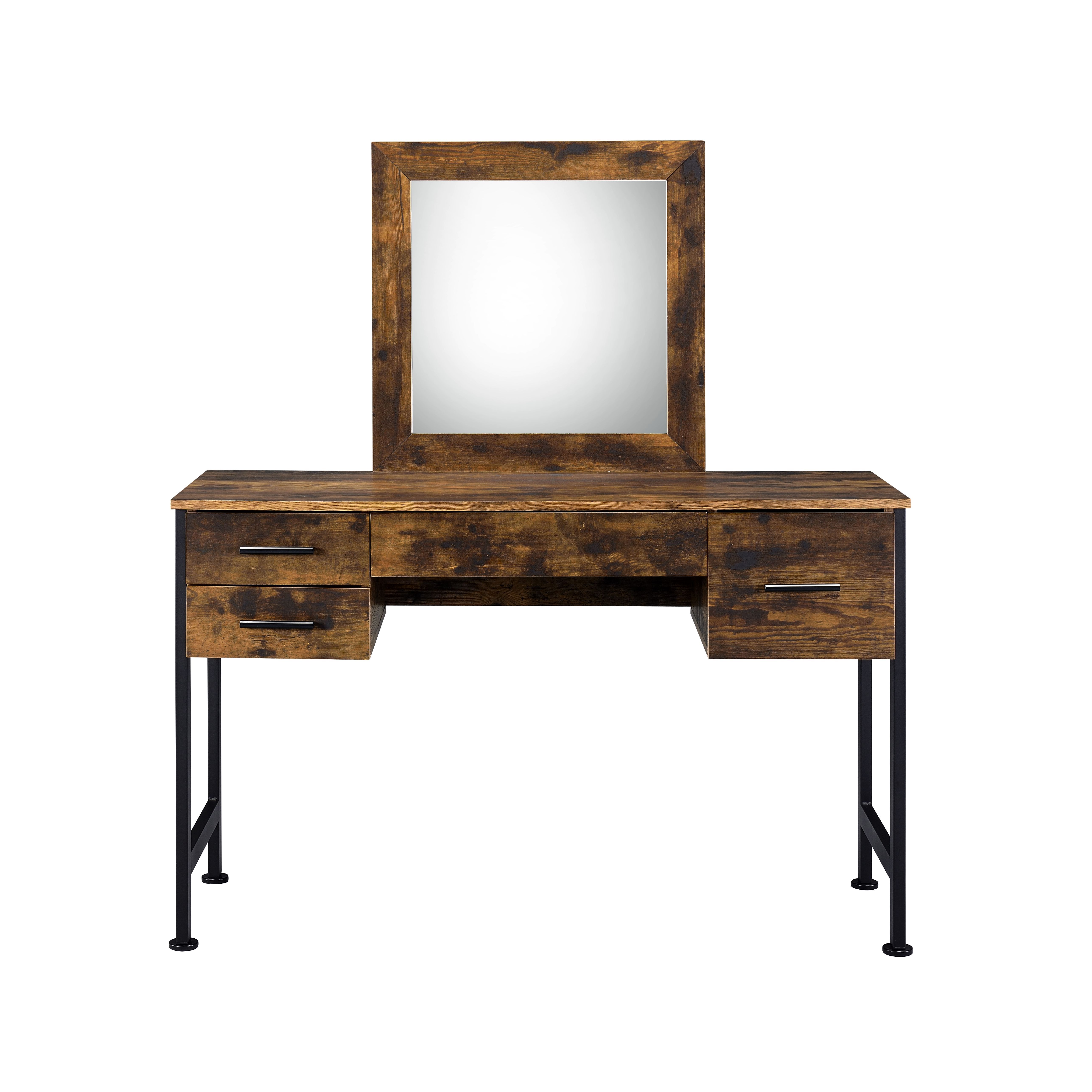 Juvanth - Vanity Desk & Mirror - Rustic Oak & Black, dark brown, view 2