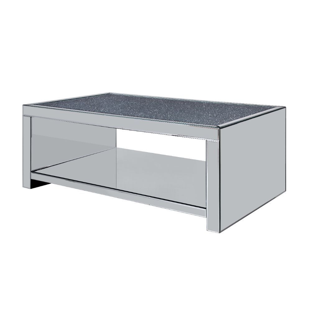 Noralie - Coffee Table - Clear Glass, Mirrored & Faux Diamonds, silver