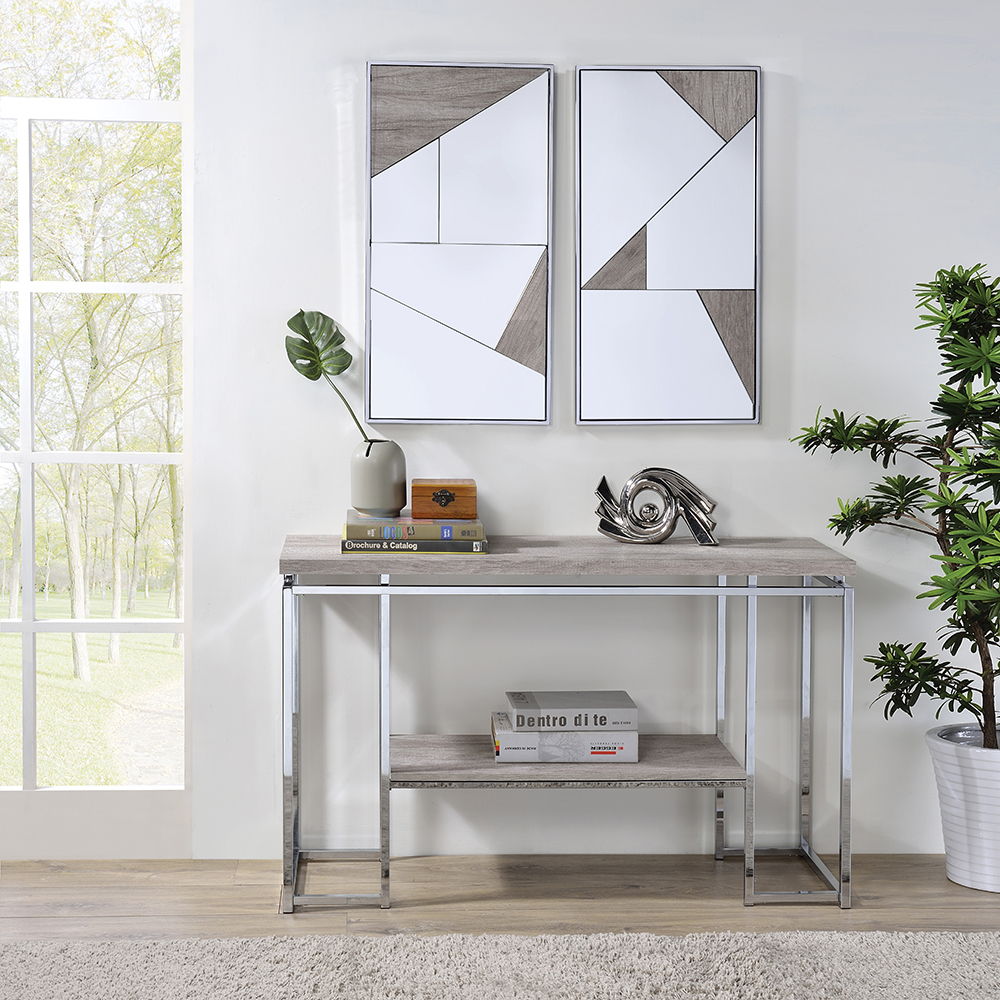 Chafik - Sofa Table - Natural Oak & Chrome, light brown