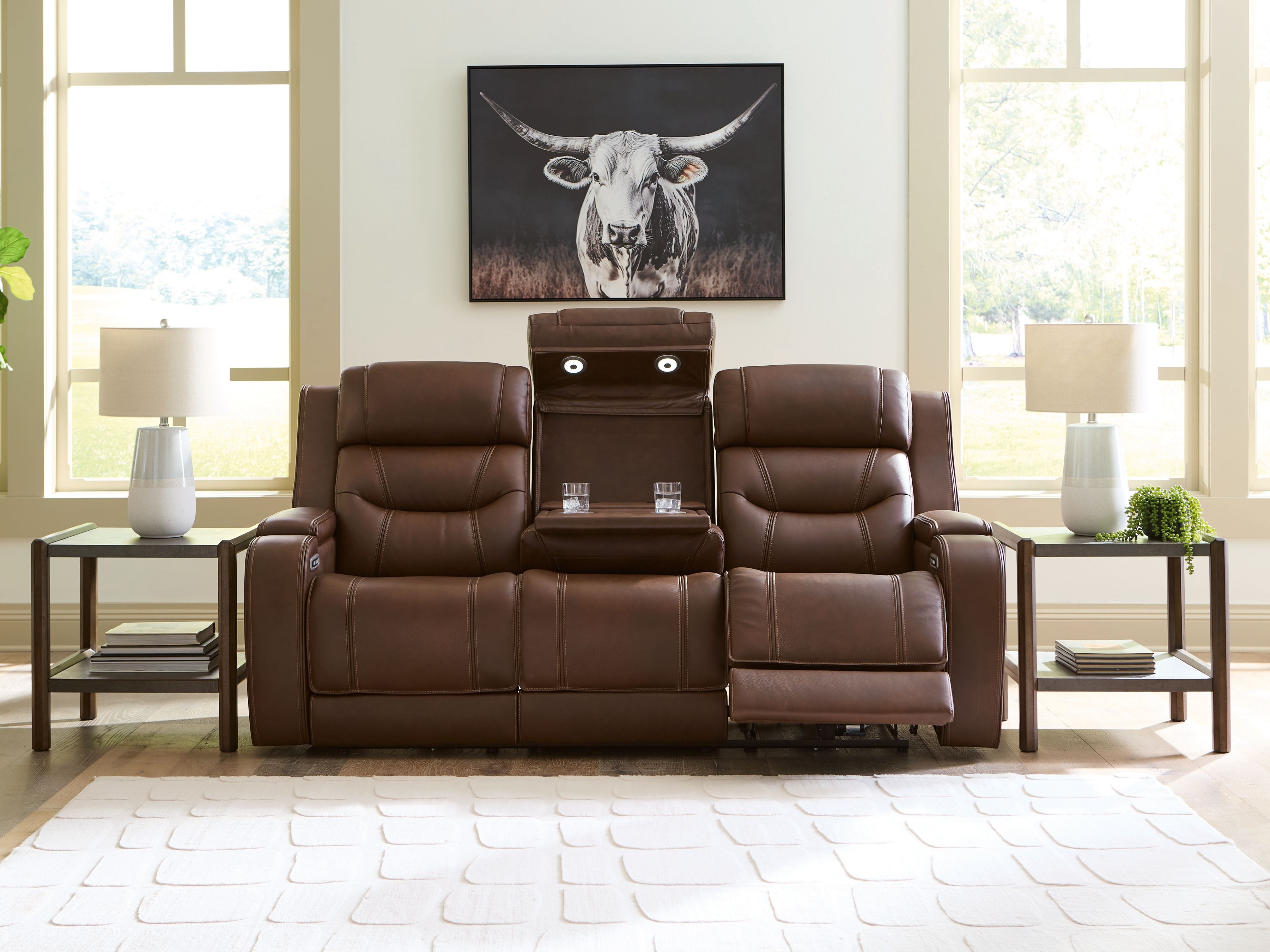 Ashley Furniture Knightington - Power Reclining Sofa With Audio Seating - Brown - Image 7