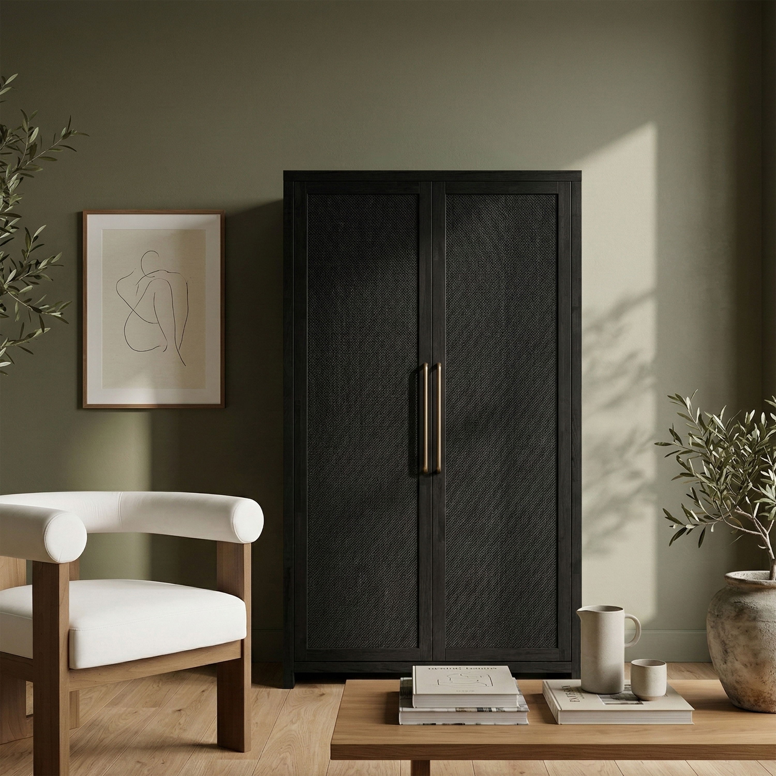 Vana - Solid Wood, Oak Veneer And Stainless Steel Storage Cabinet - Black
