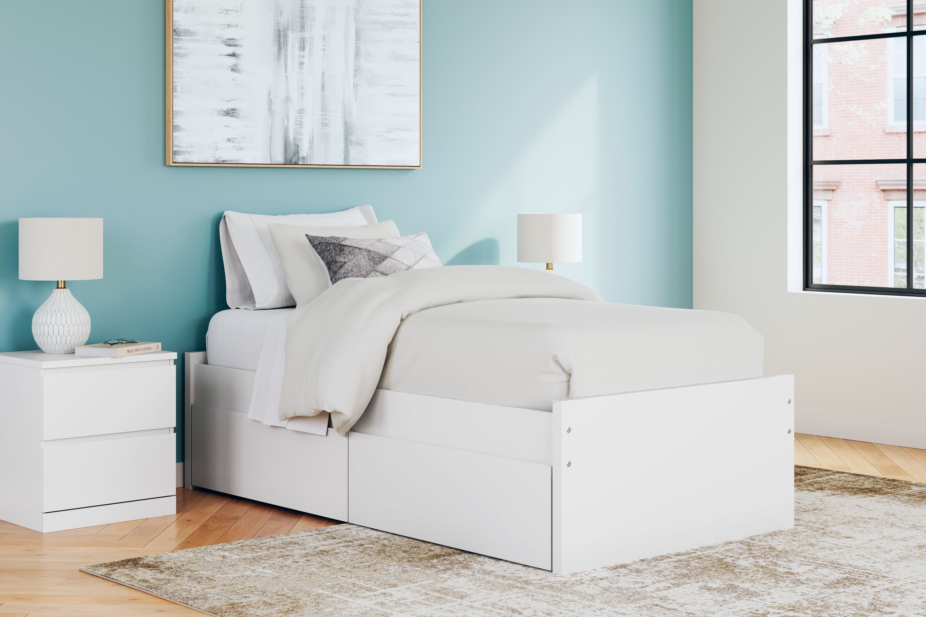 Onita - Twin Platform Bed With 1 Side Storage - White