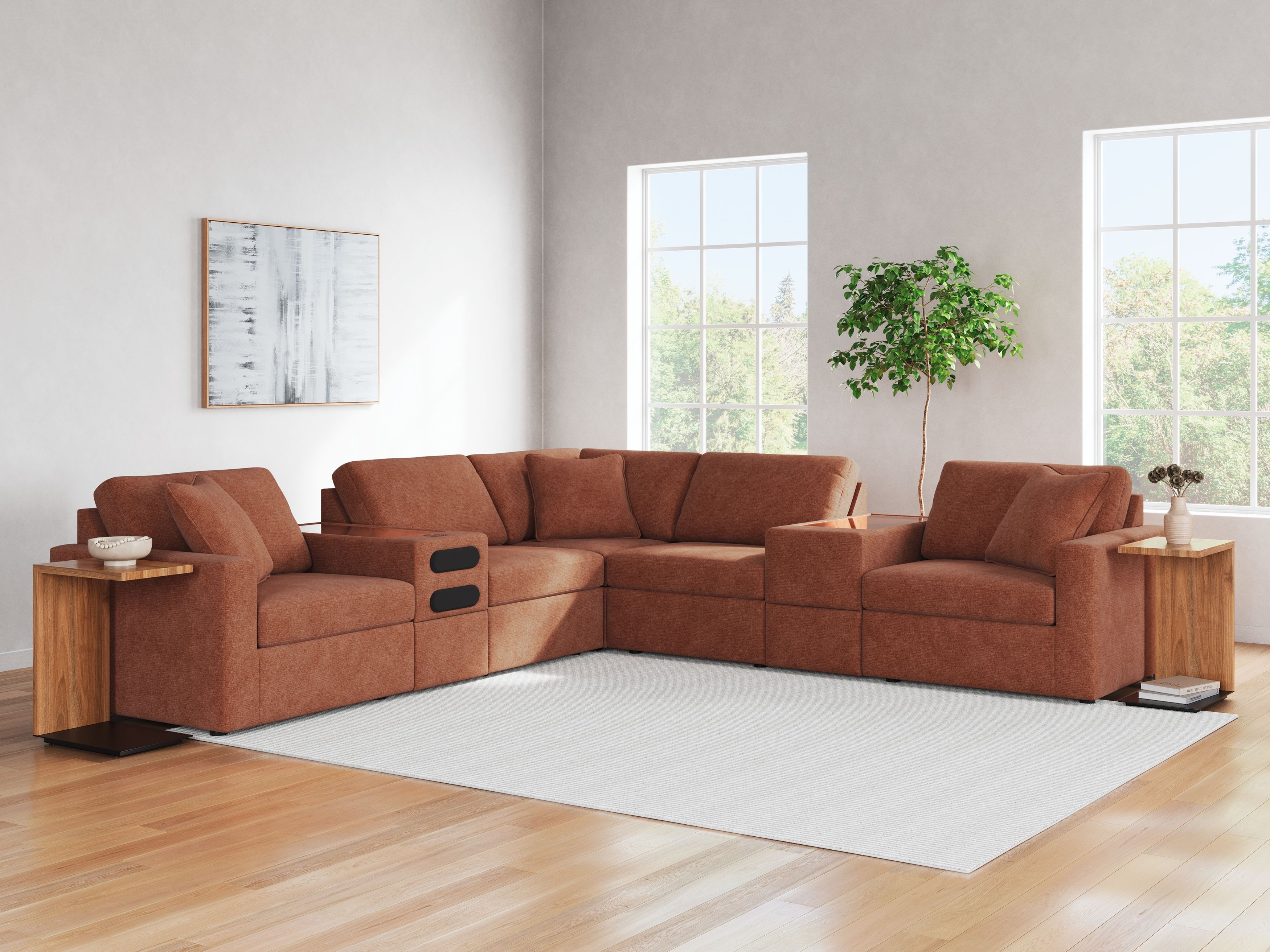 Ashley Furniture Modmax - 7-Piece Balanced Sectional With Audio And Storage Consoles - Spice - Image 3