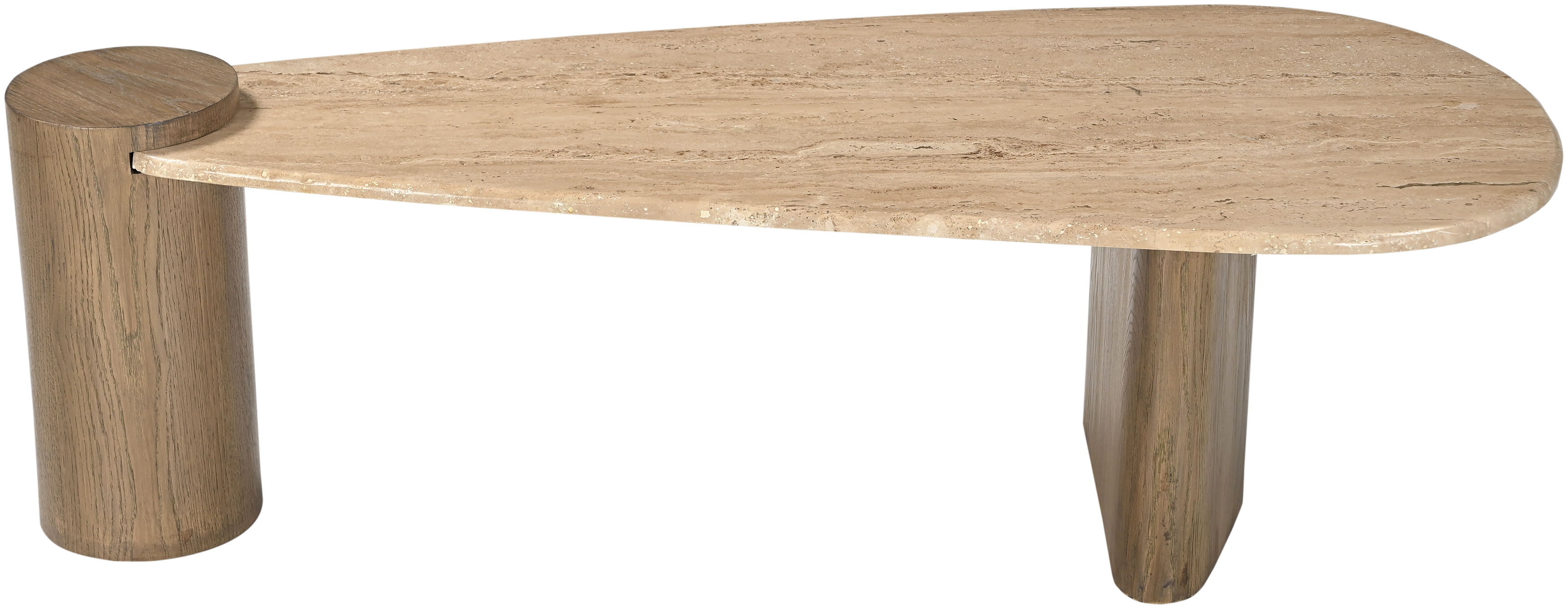 Taverna - Travertine Top And Oak Wood Base Coffee Table - Natural