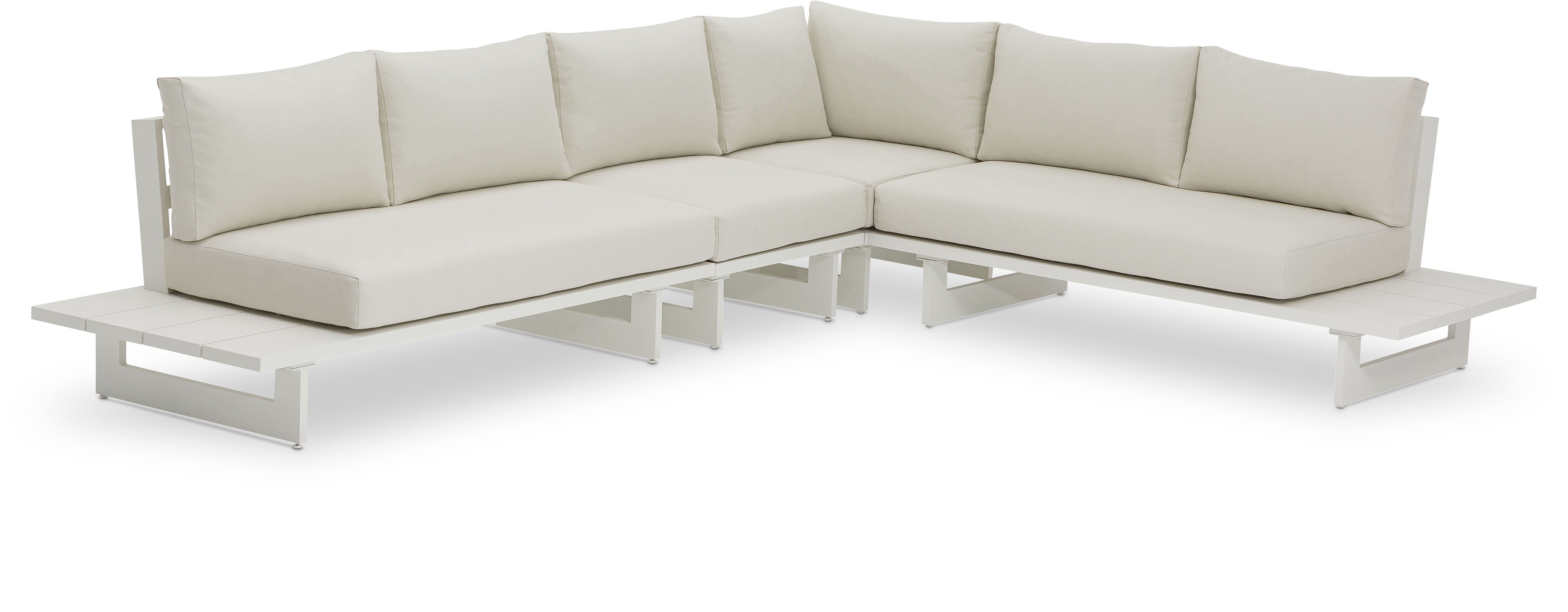Maldives - 4 Piece Water Resistant Outdoor Patio Modular Right Arm Facing Sectional With White Base - Cream