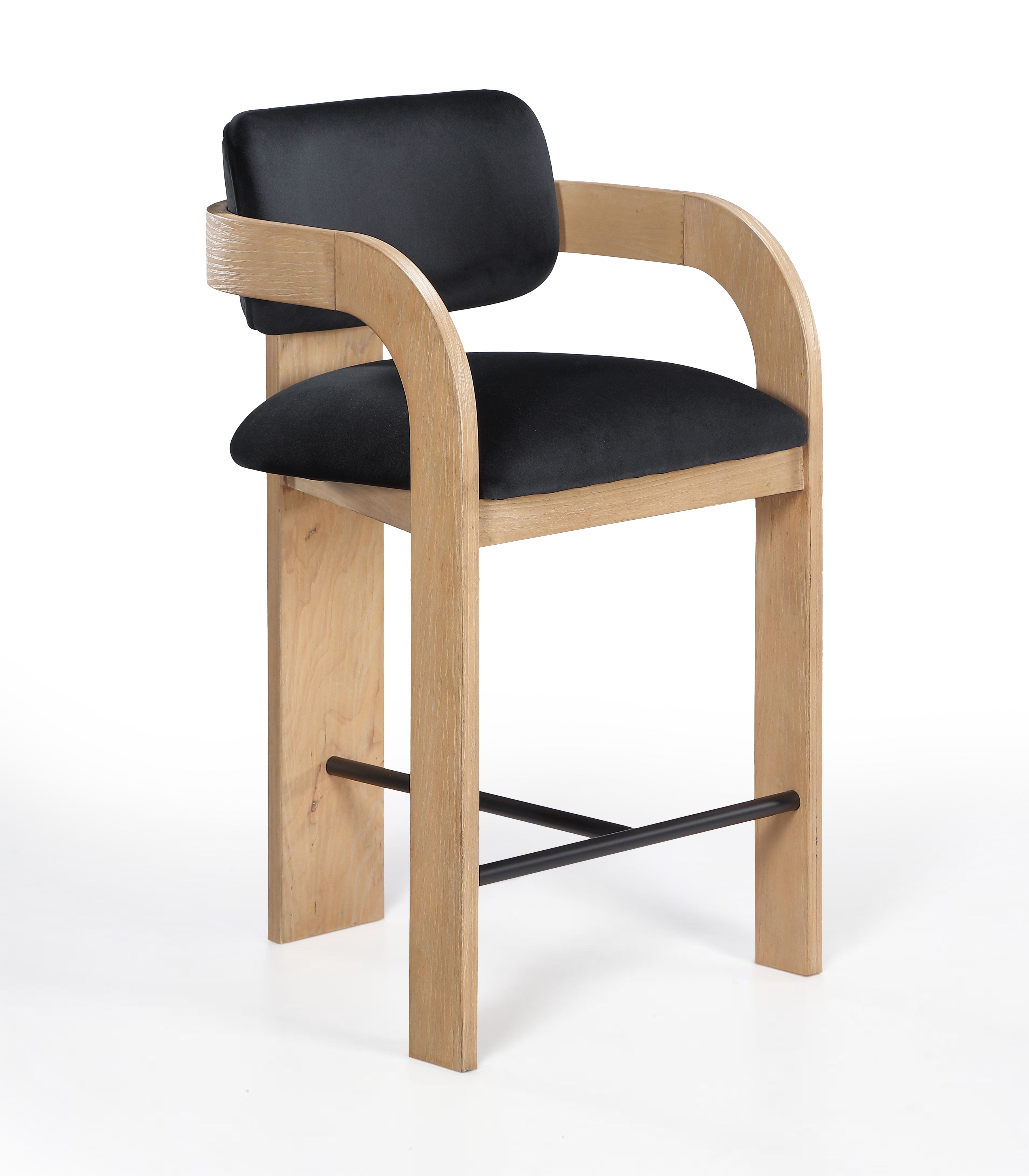 Cedra - Velvet Performance Fabric Upholstered Counter Stool - Black