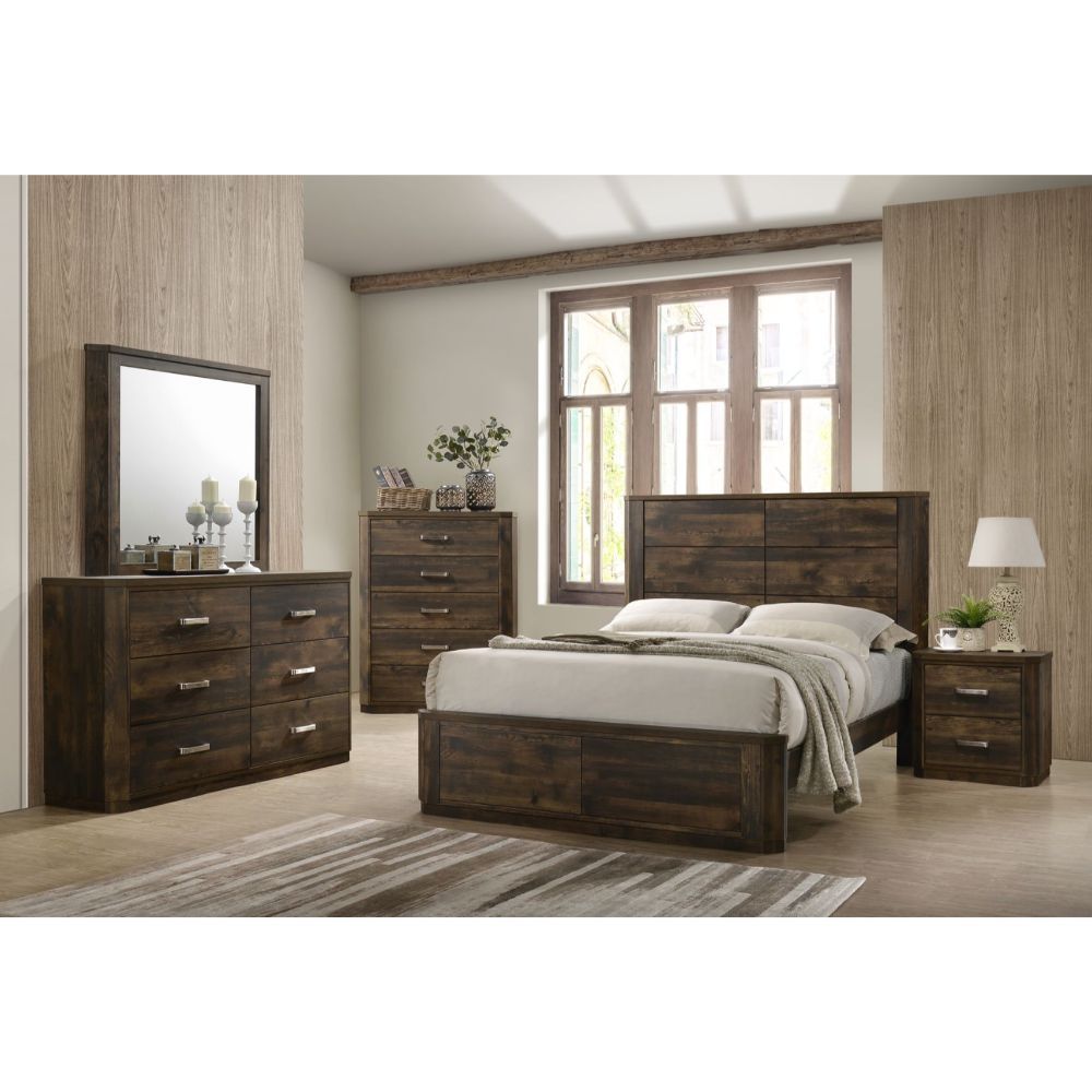 Elettra - Queen Bed - Rustic Walnut, dark brown