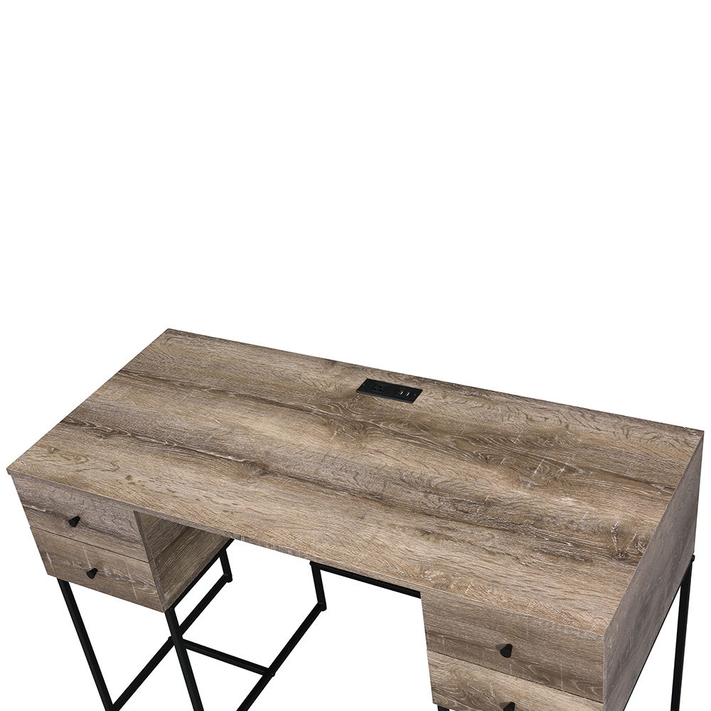 Desirre - Writing Desk With USB - Rustic Oak & Black, beige, view 3