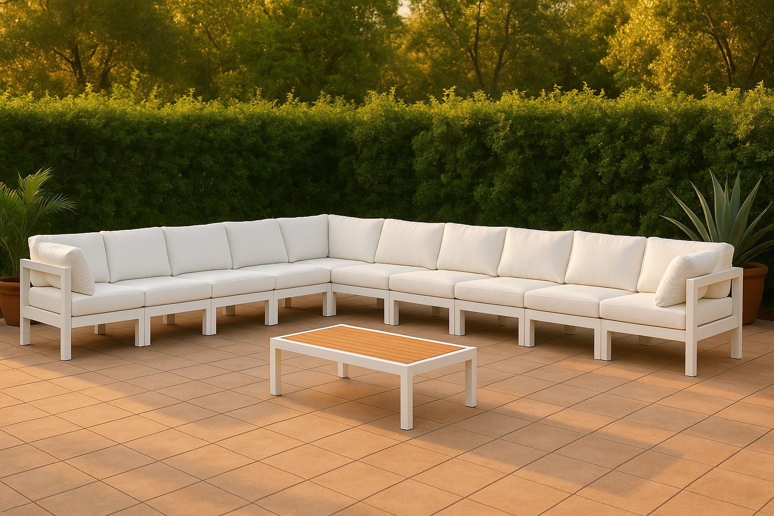 Nizuc - Outdoor Patio 10 Piece Modular Corner Sectional With White Frame - White