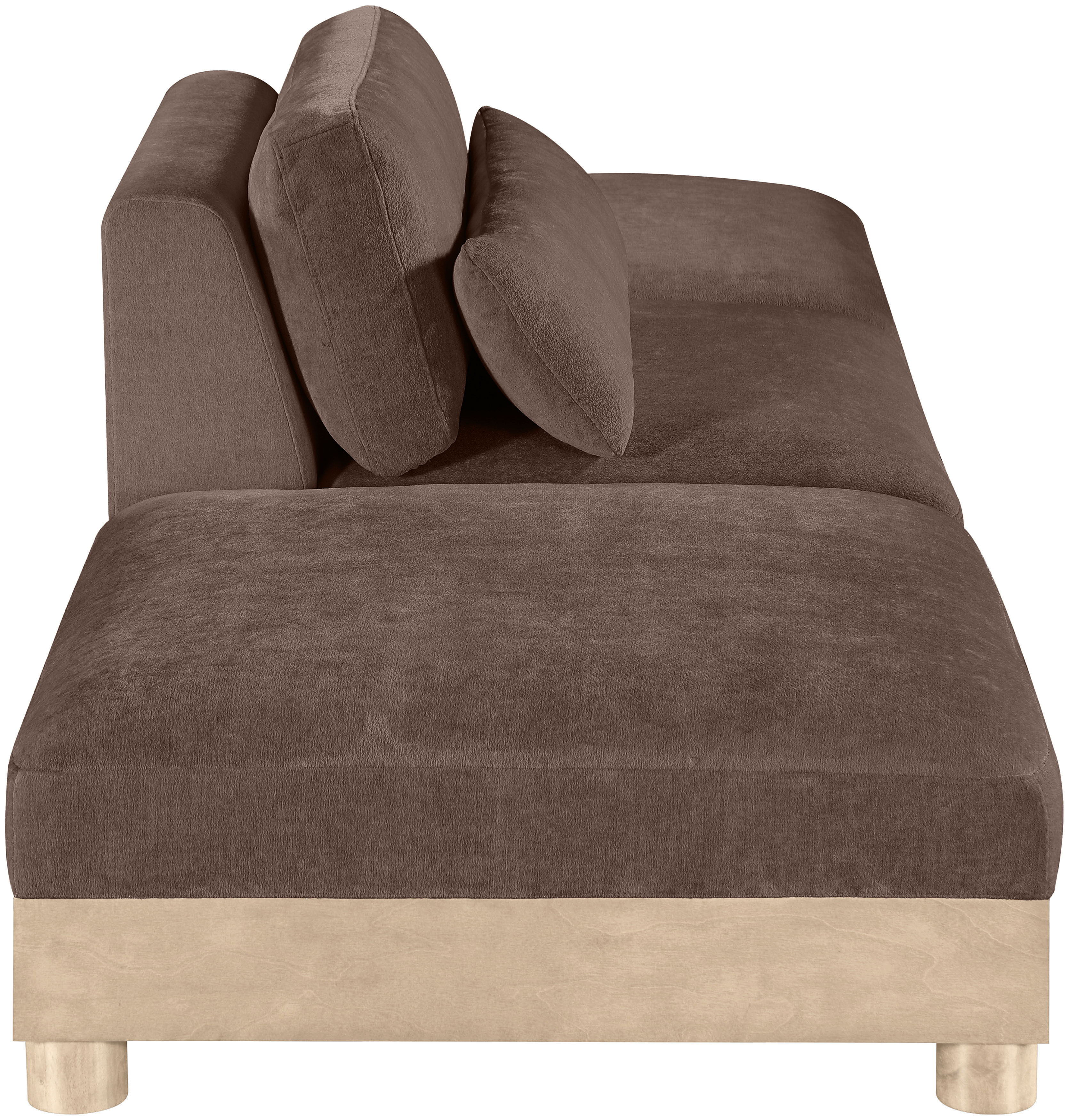 Turin - 120" Chenille Fabric Upholstered 3 Piece Modular Sofa - Brown / Natural Oak