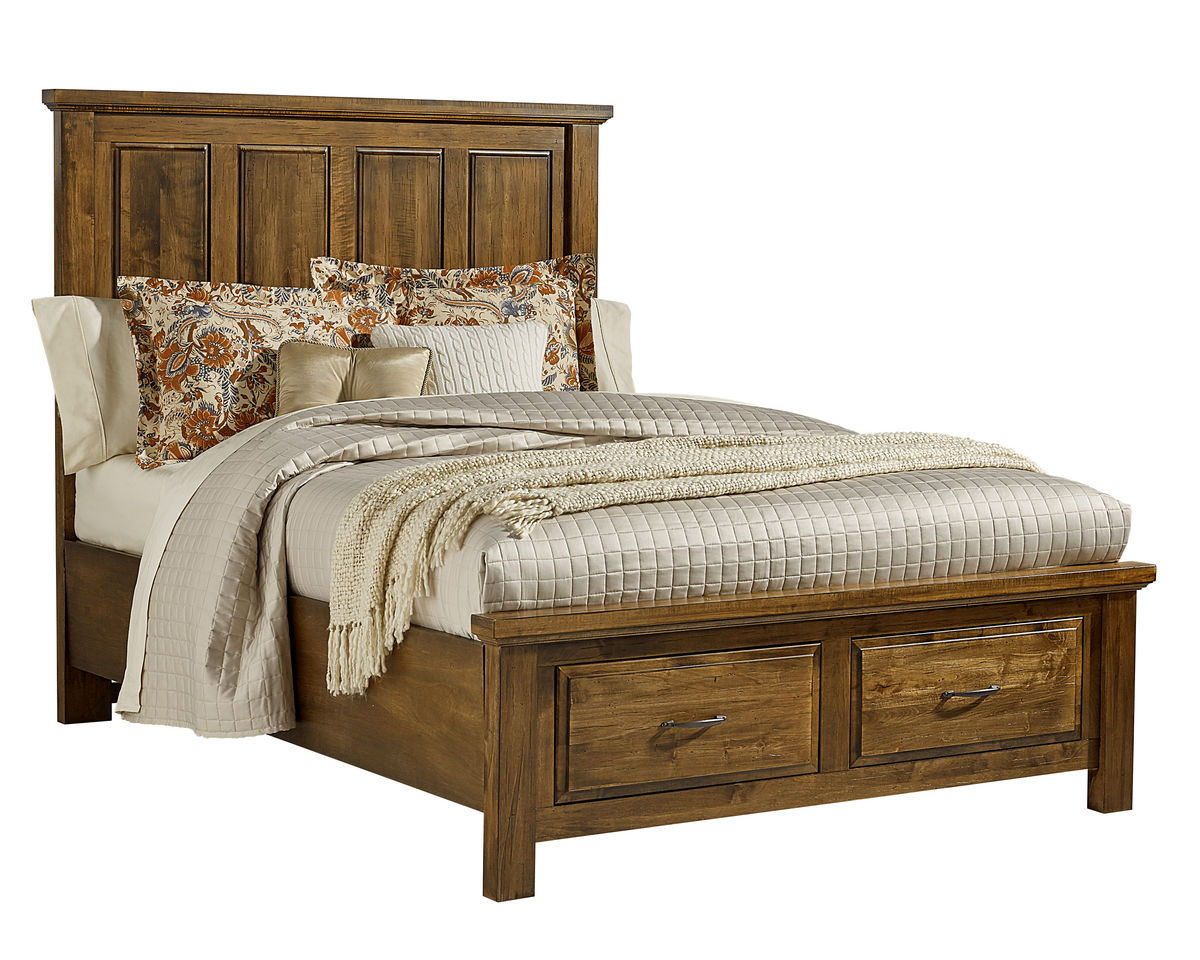 Vaughan-Bassett Maple Road - King Mansion Bed With Storage Footboard - Antique Amish