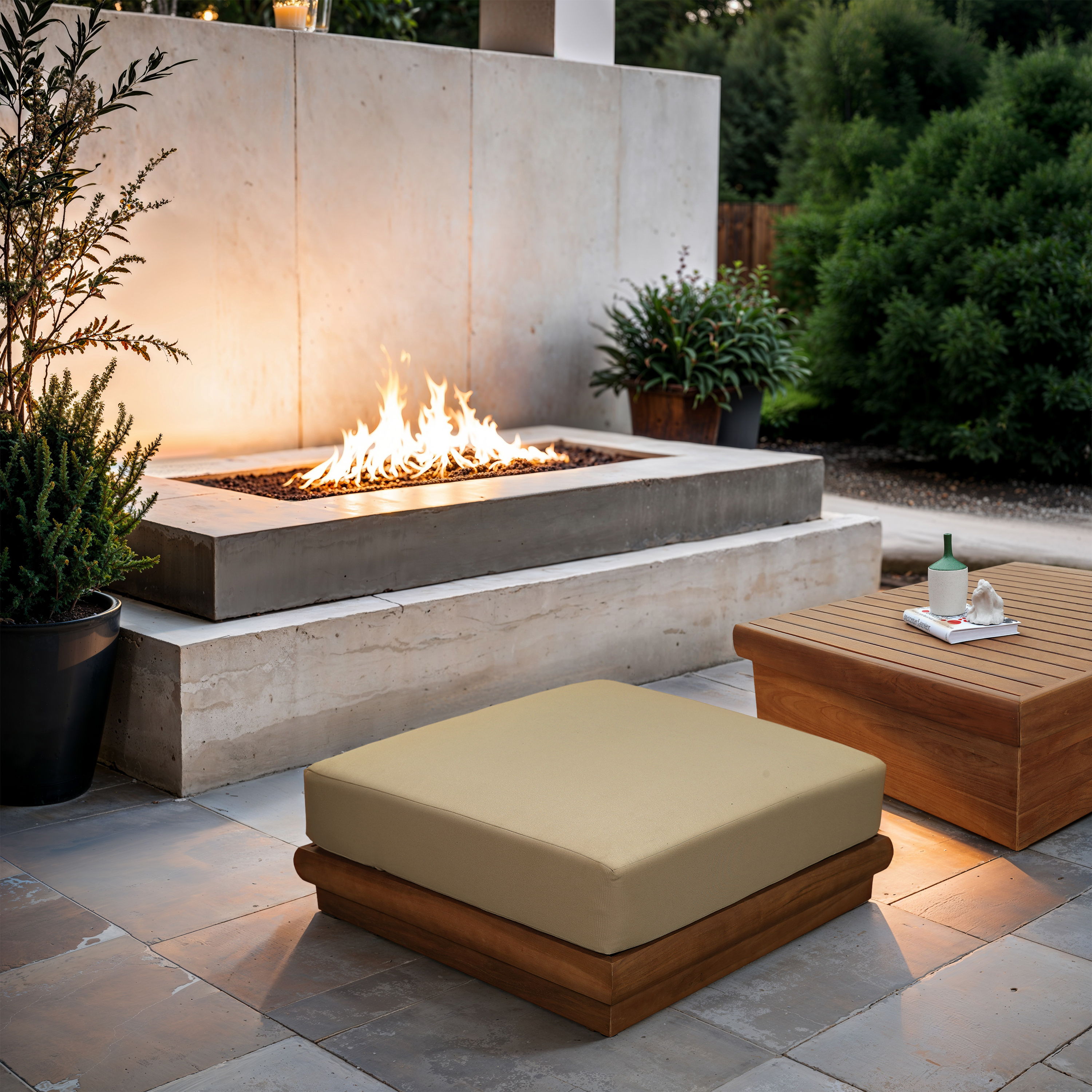Mirella - Water Resistant Fabric Upholstered Outdoor Patio Modular Ottoman - Tan