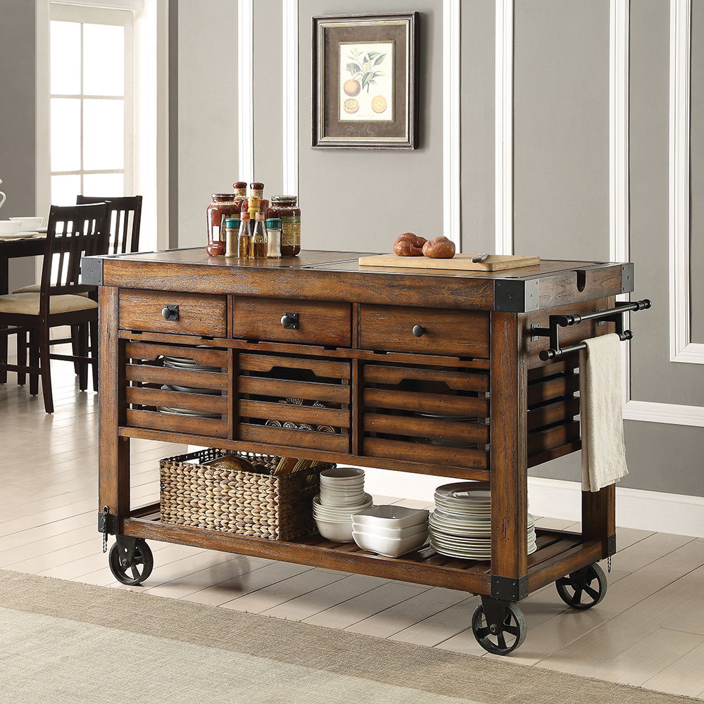 Kaif - Kitchen Cart - Distressed Chestnut, dark brown