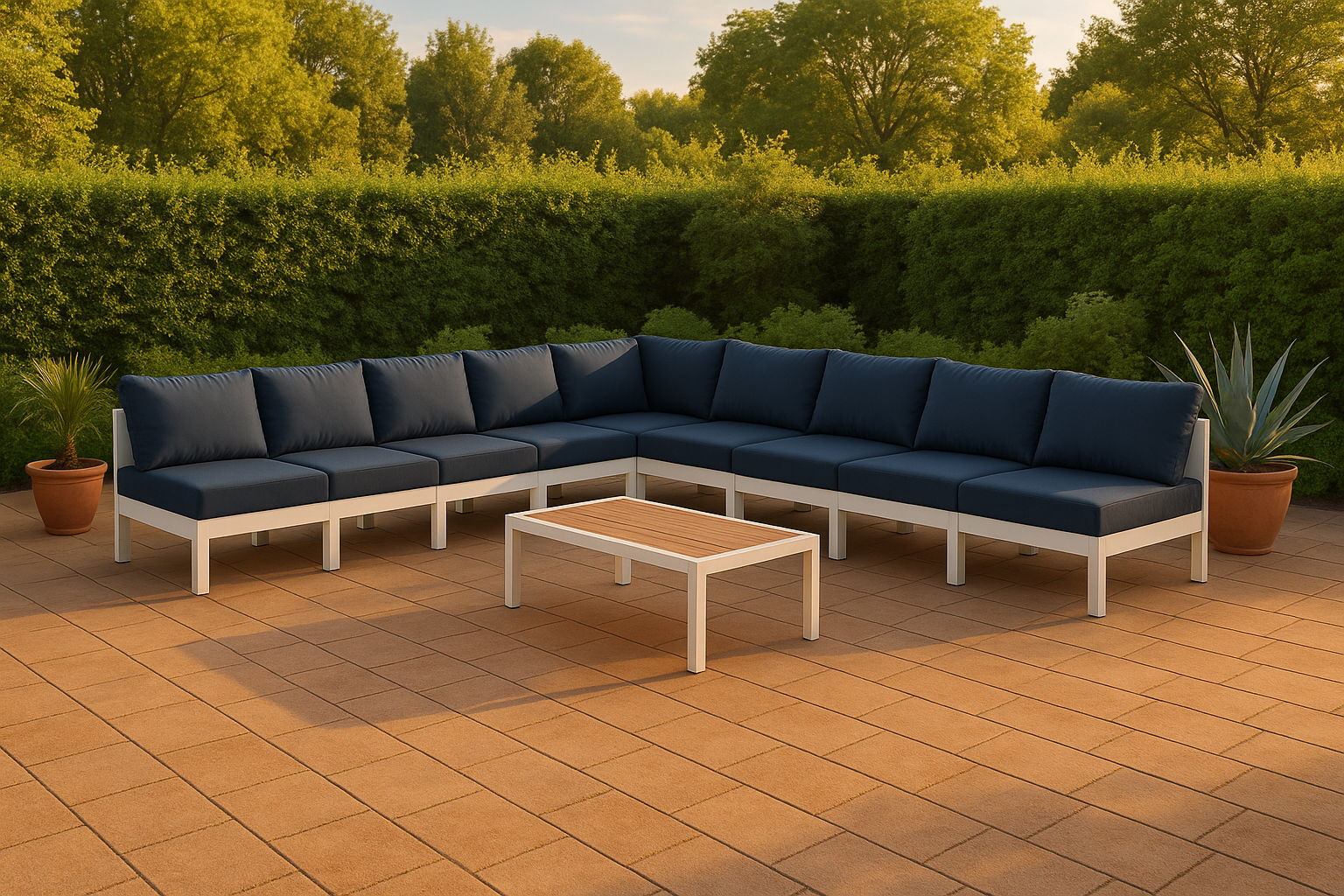 Nizuc - Outdoor Patio 9 Piece Modular Corner Armless Sectional With White Frame - Navy
