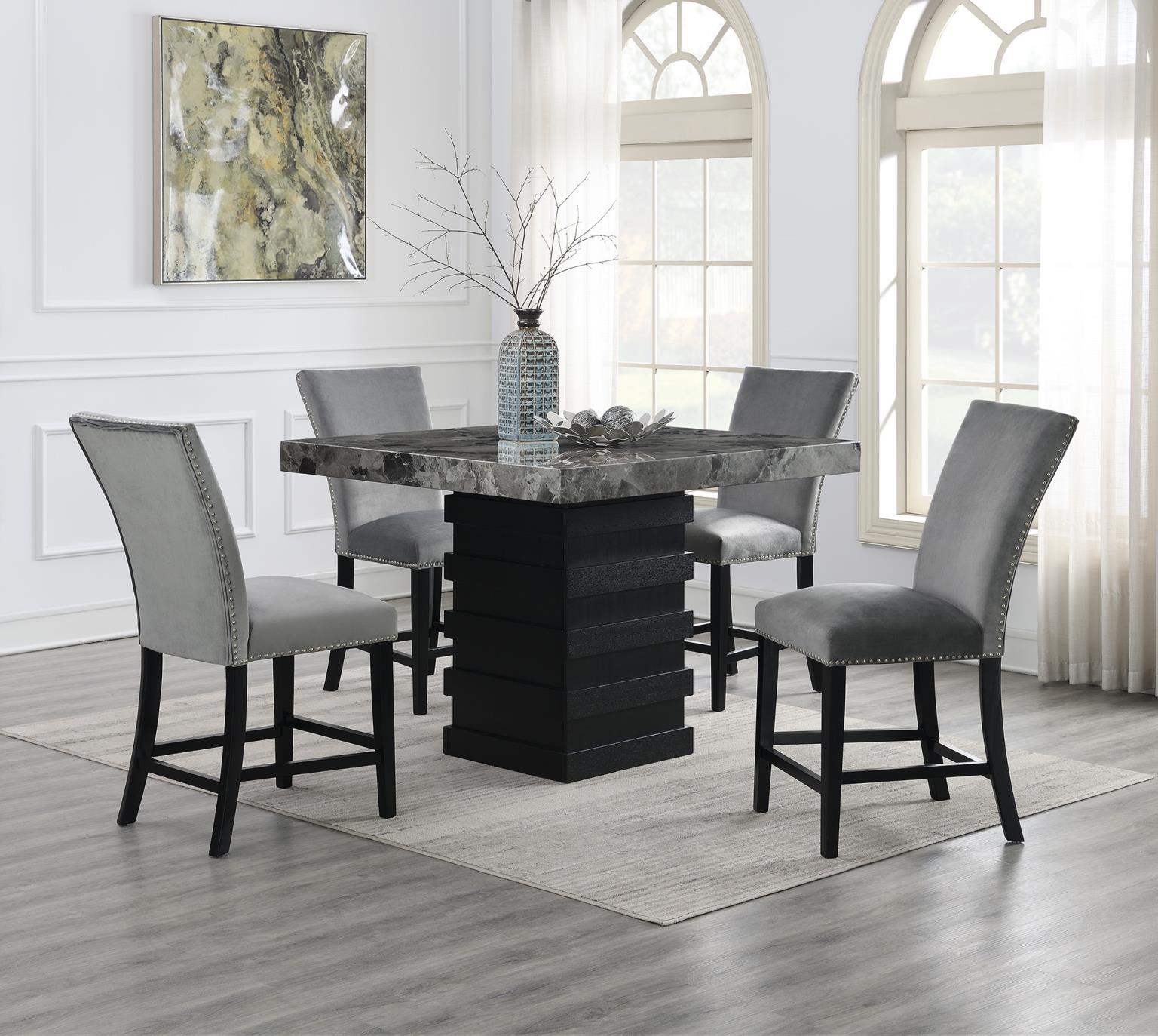 D136 - 5 Piece Dining Room Set (Counter Table, 4 Faux Leather Chairs) - Black