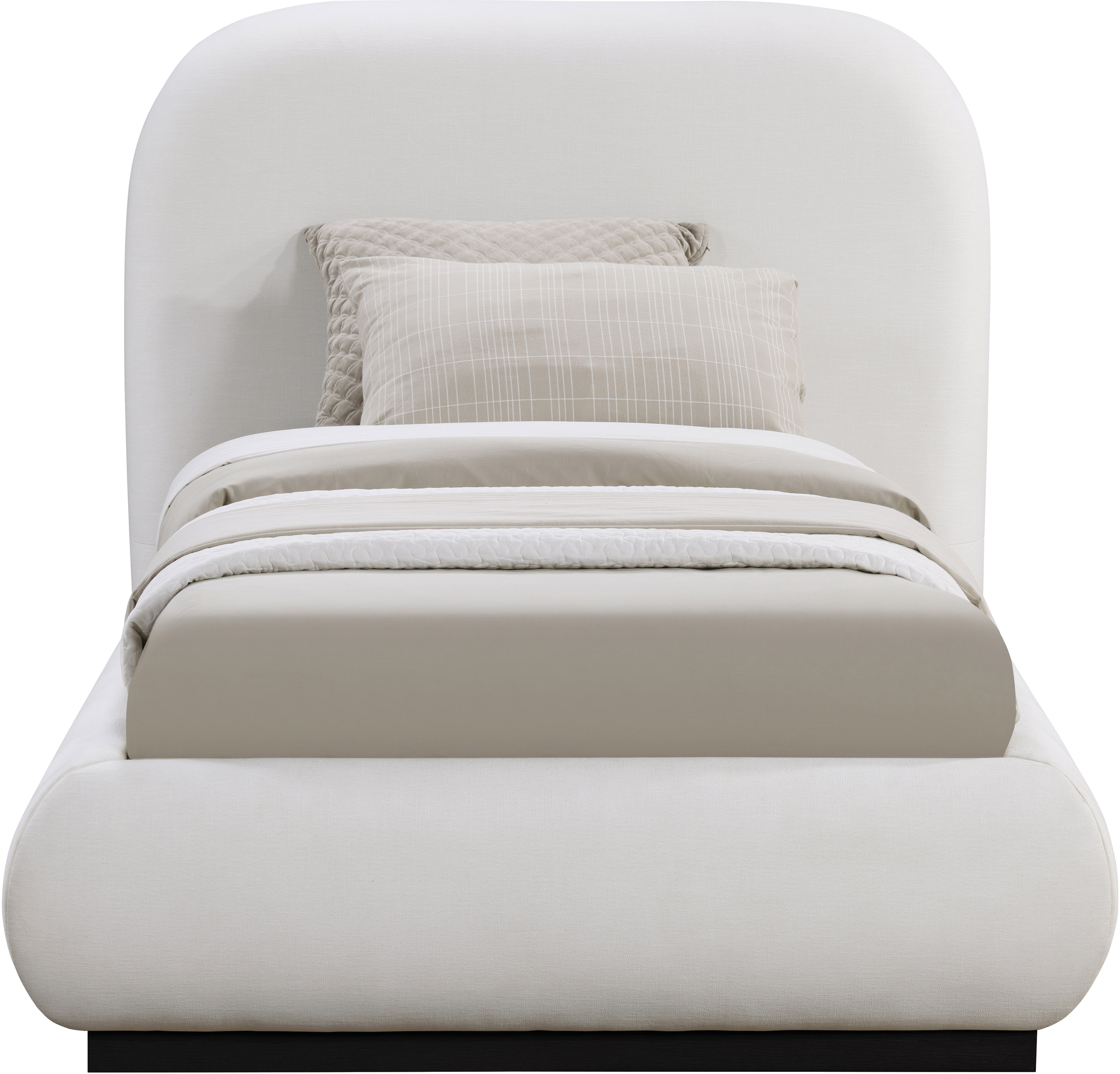 Vaughn - Linen Twin Bed With Black Base - Cream