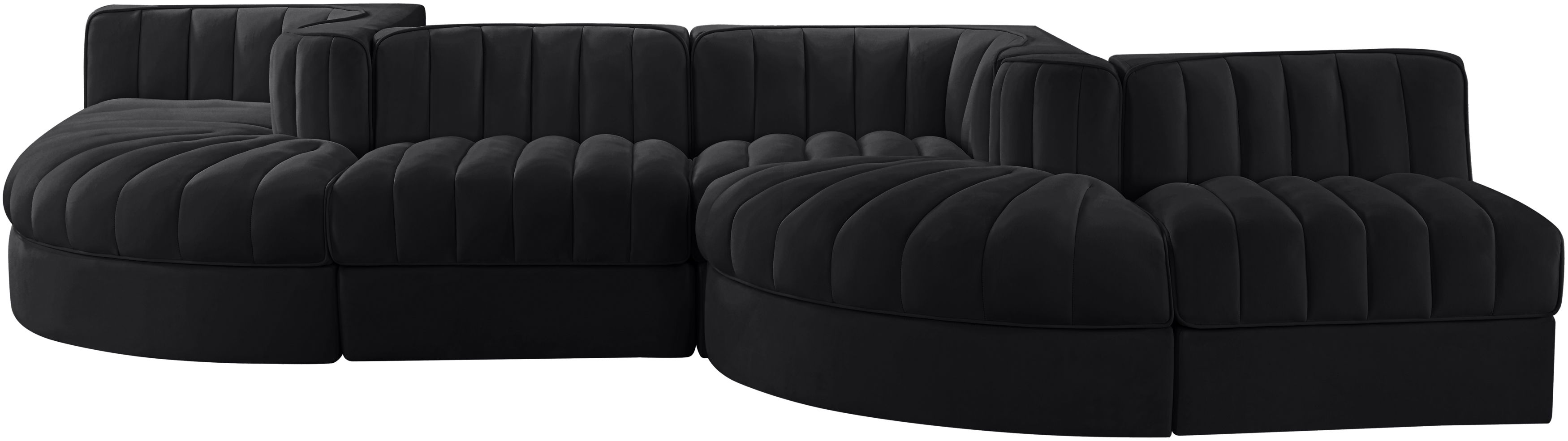 Rummi - Rounded Velvet Performance Fabric Upholstered 6 Piece Modular Sectional - Black
