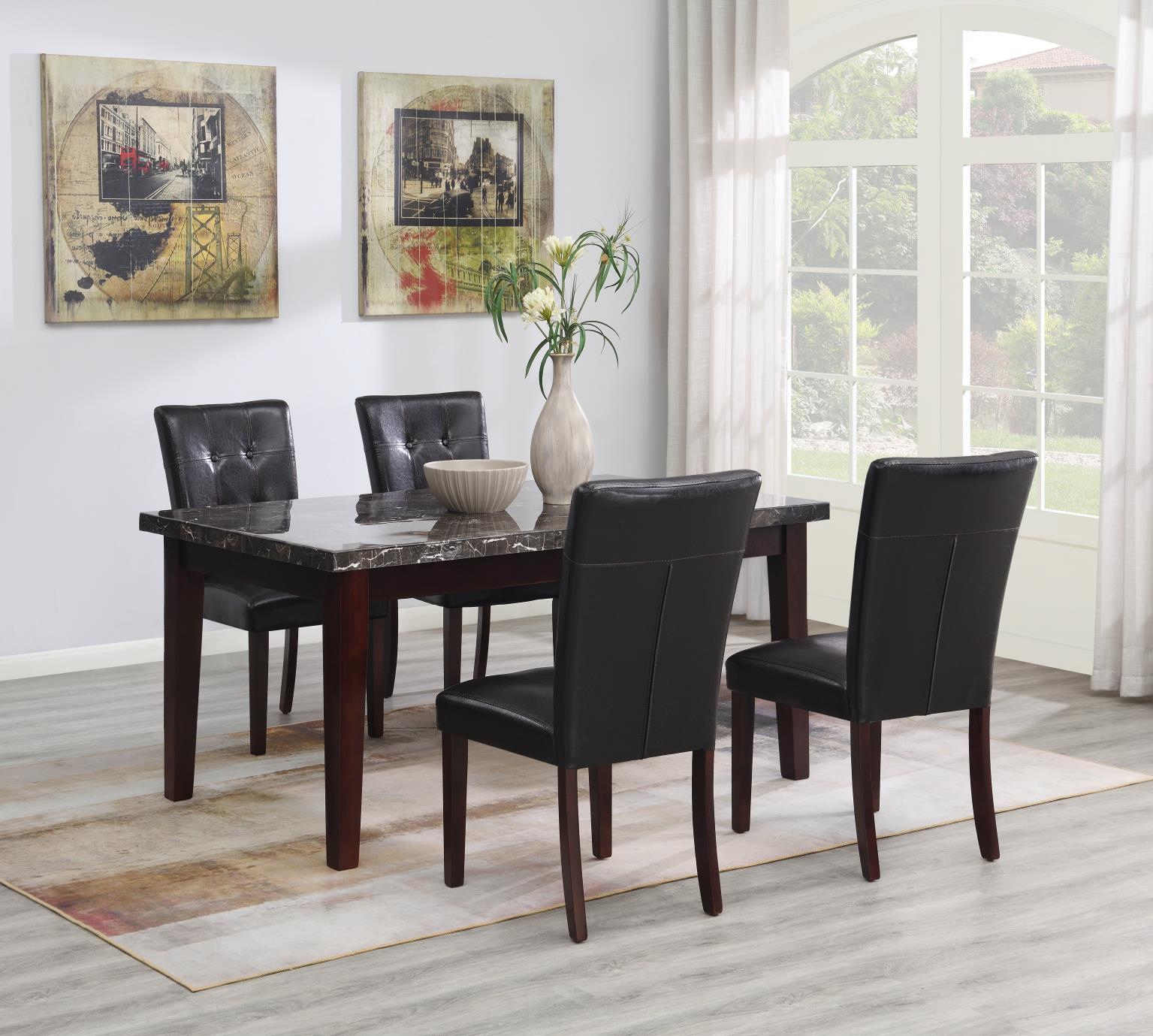 D128 - 5 Piece Dining Room Set (Table, 4 Chairs) - Black / Dark Brown