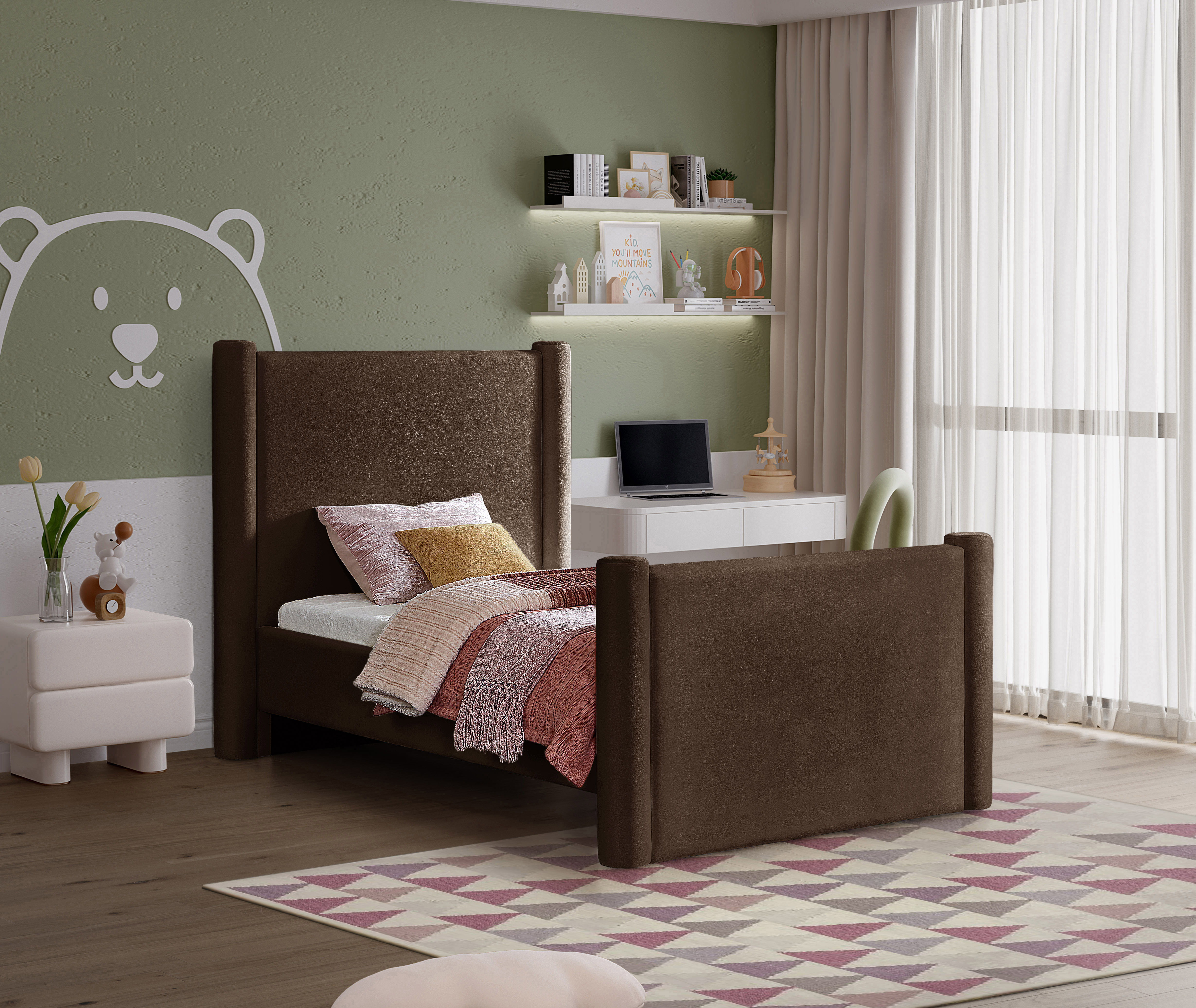 Elias - Velvet Twin Bed - Brown