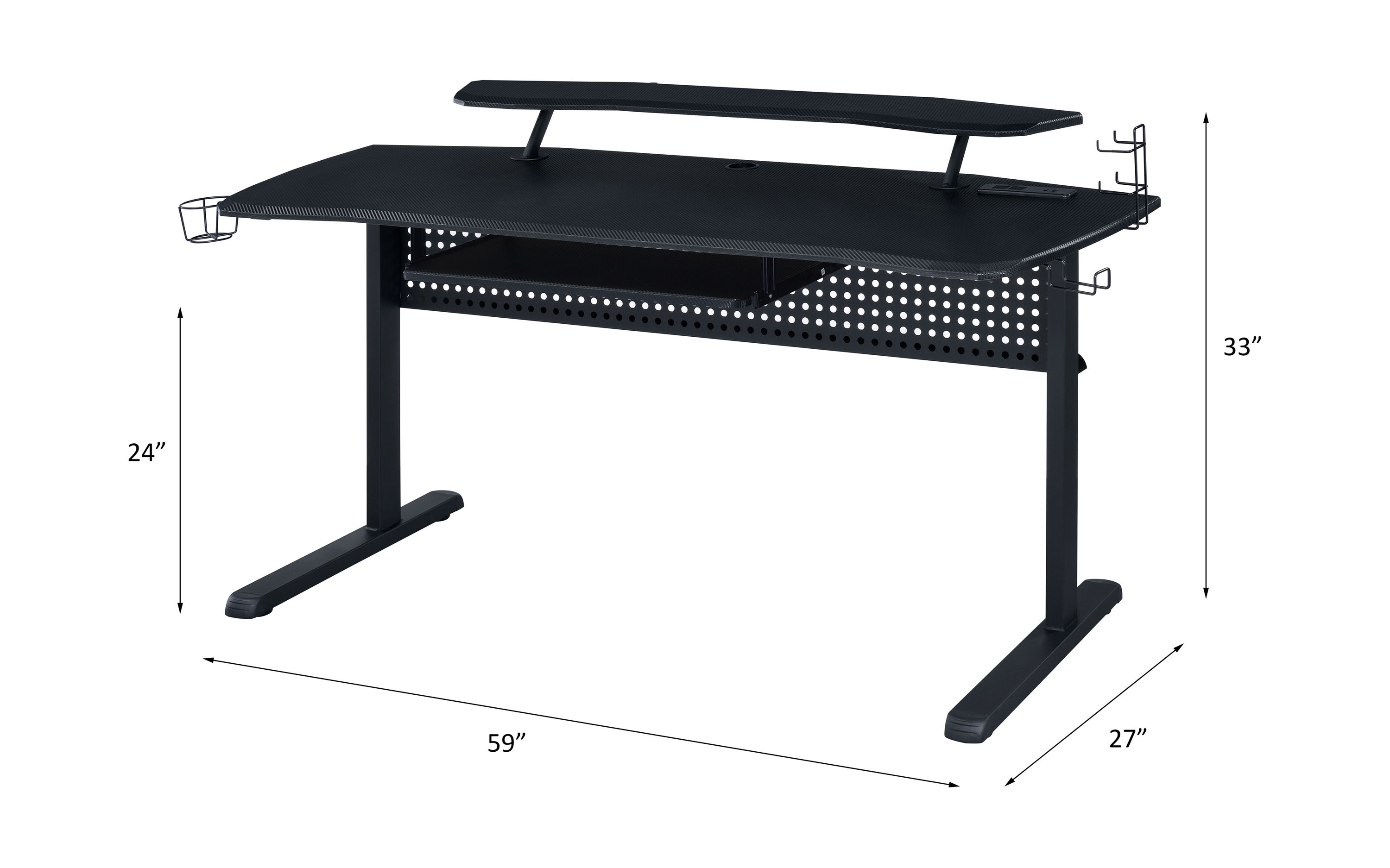 Vildre - Gaming Desk With USB - Black, black, view 6