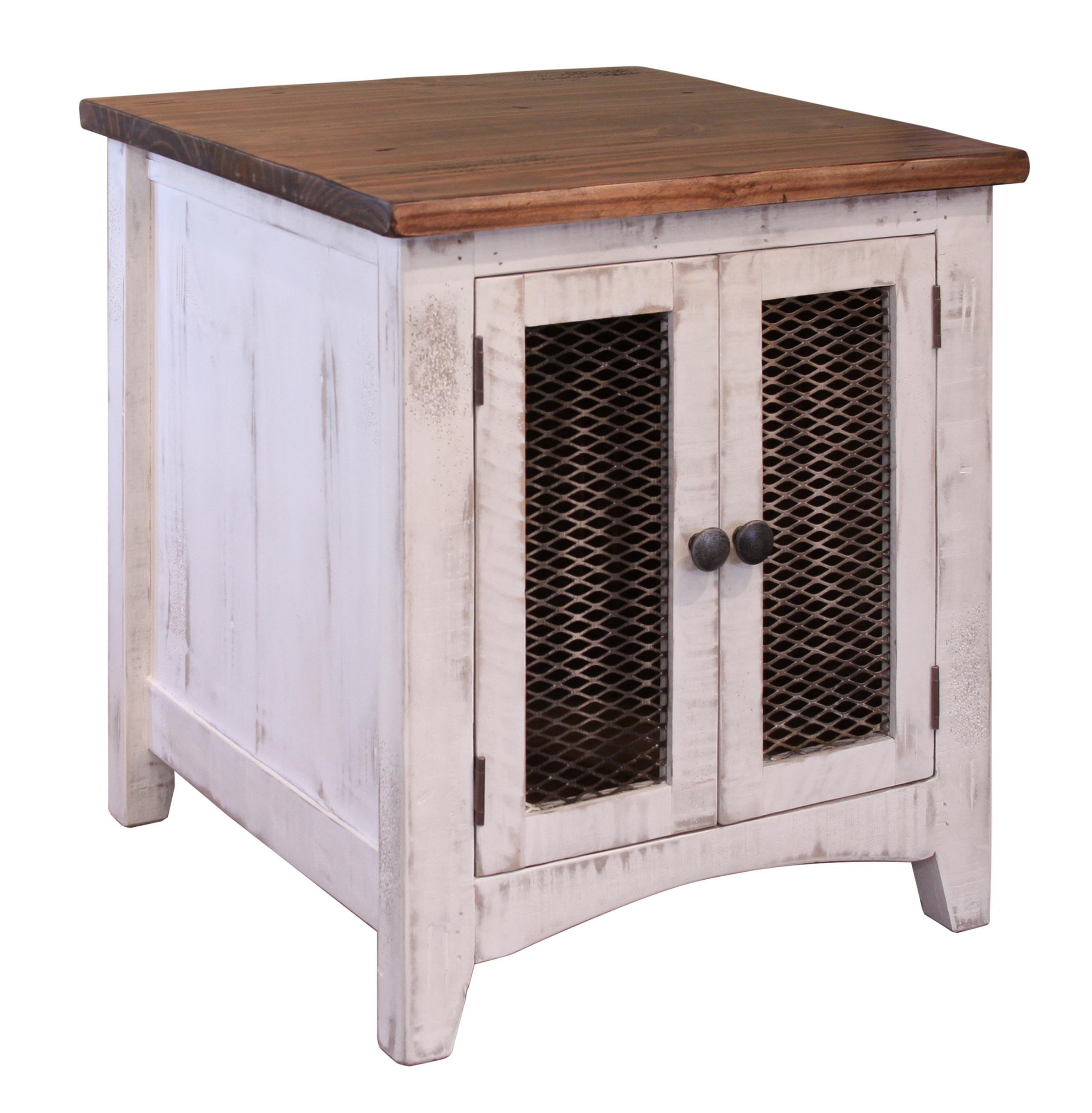 International Furniture Direct Pueblo White - End Table - Antiqued White / Brown