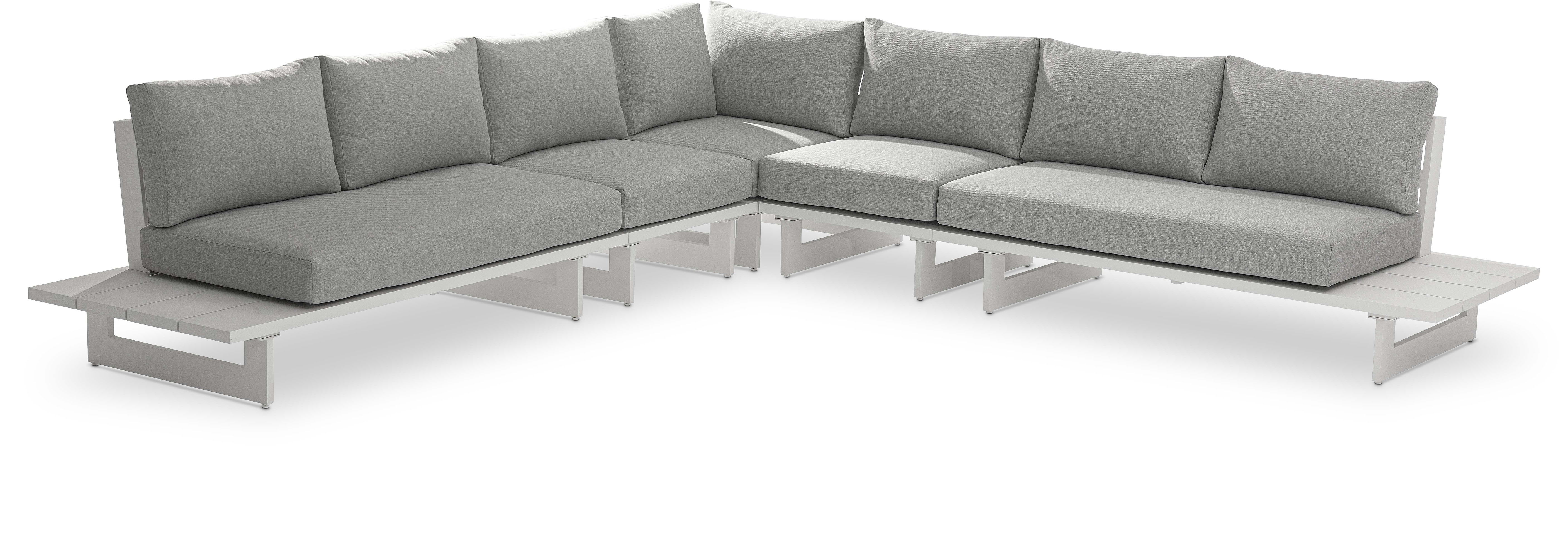 Maldives - 5 Piece Water Resistant Outdoor Patio Modular Corner Sectional With White Base - Gray