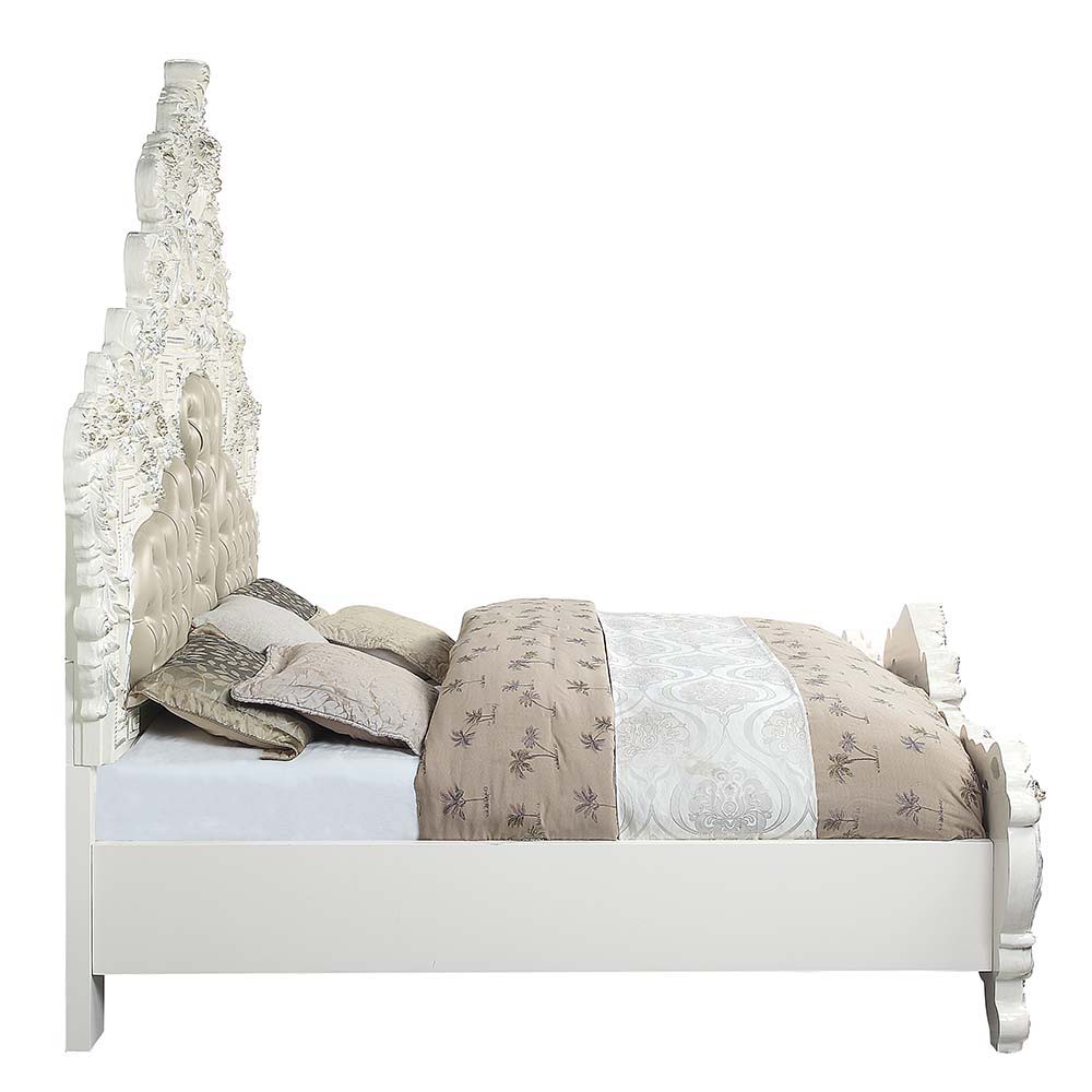 Vanaheim - Eastern King Bed - Beige Synthetic Leather & Antique White, beige, view 8