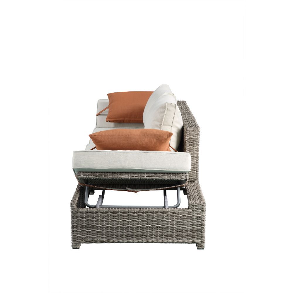 Salena - Patio Sofa With 2 Pillows & Ottoman - Beige Fabric & Gray Wicker, beige, view 6