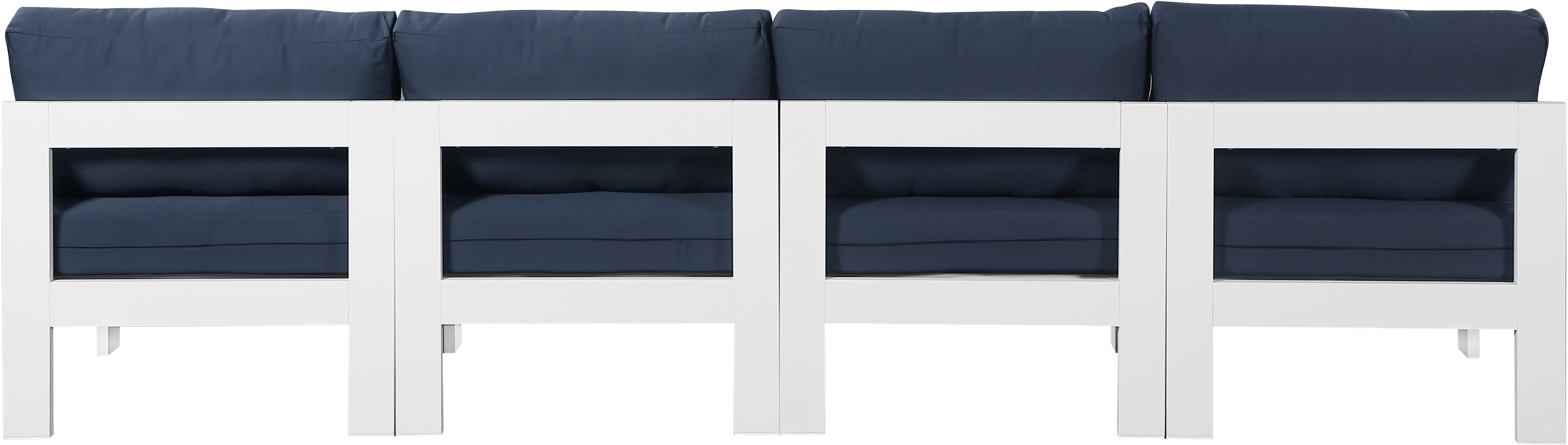 Nizuc - Outdoor Patio 4 Piece Armless Modular Sofa With White Frame - Navy