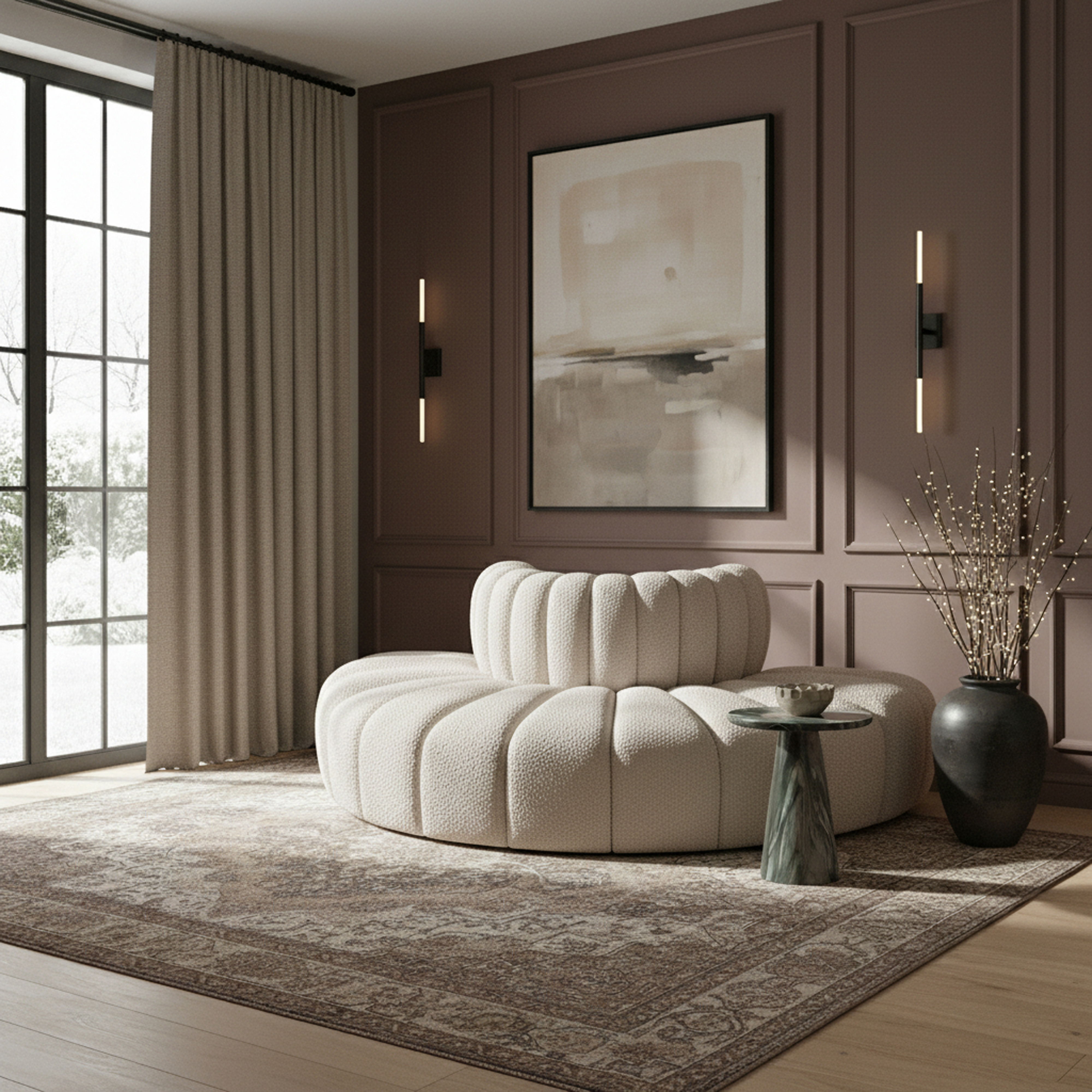 Arc - Boucle Fabric 4 Piece Modular Sofa - Cream