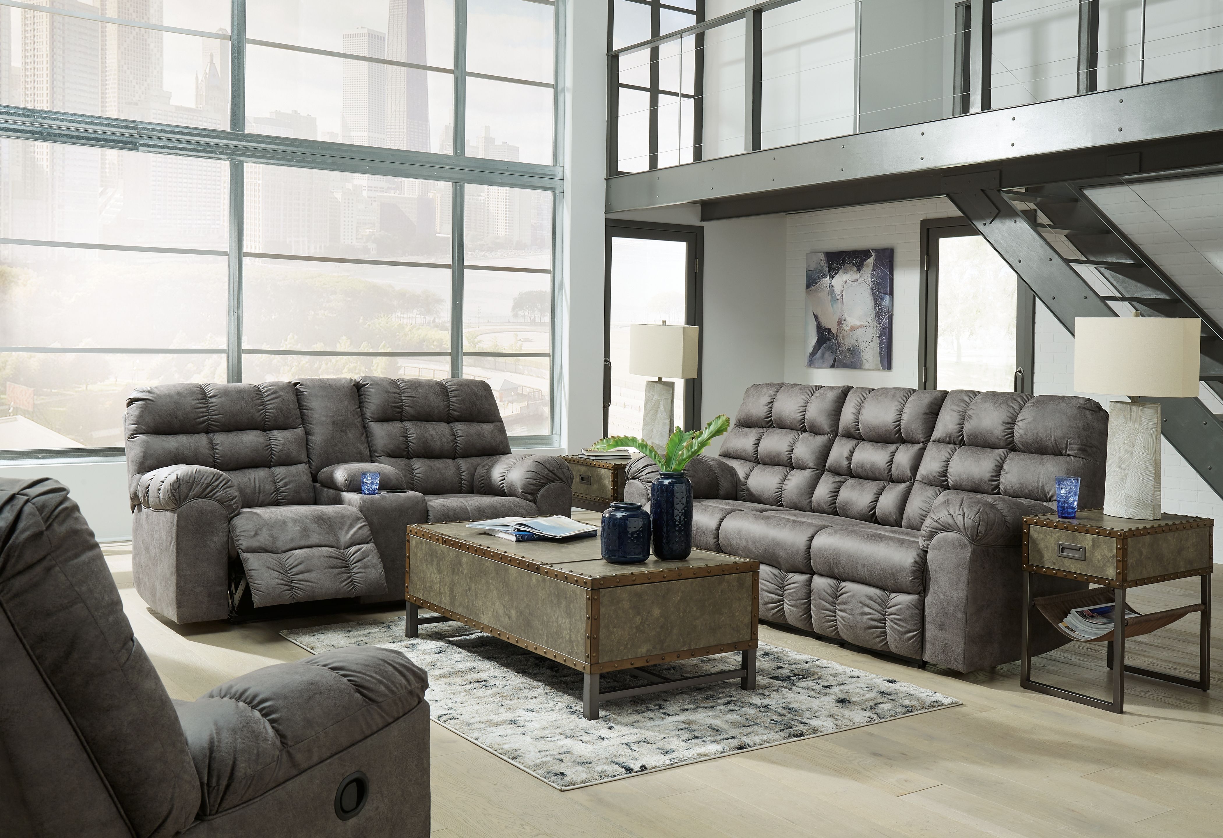 Derwin Concrete 3 Pc. Reclining Sofa, Loveseat, Glider Recliner