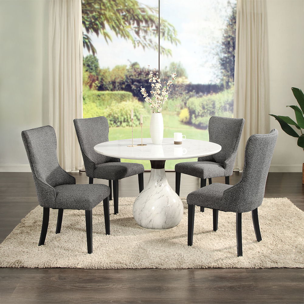 Koen - Round Dining Table, Engineering Marble Top - White & Black, white, view 4