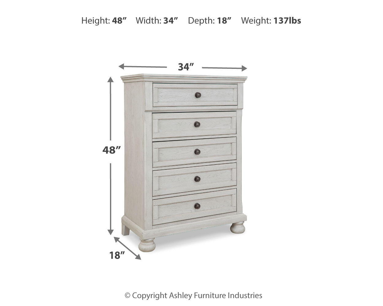 Ashley Furniture Robbinsdale - Five Drawer Chest - Youth - Antique White - Image 7