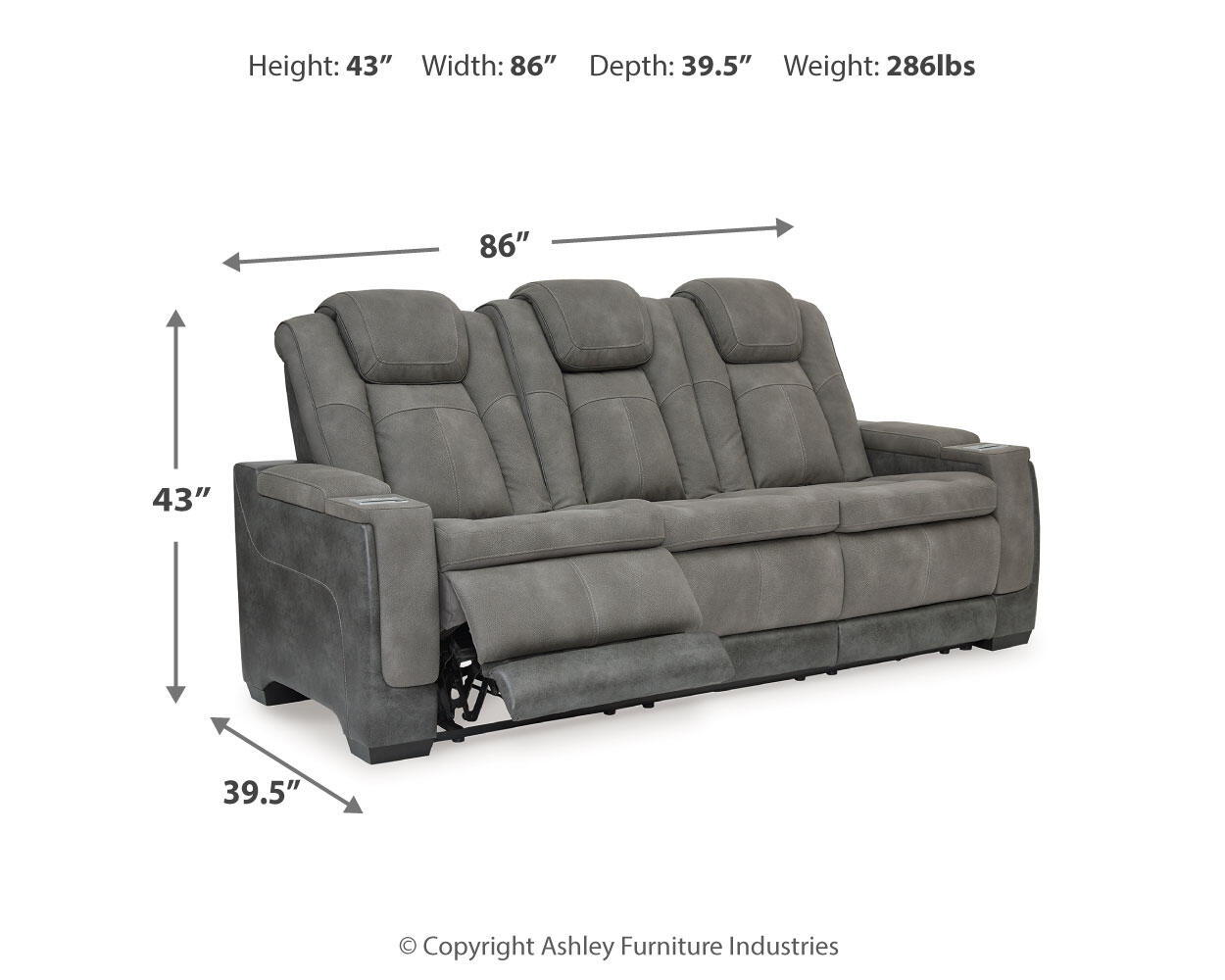 Ashley Furniture Next-Gen Durapella - Power Reclining Sofa/Adj Headrest - Slate - Image 14