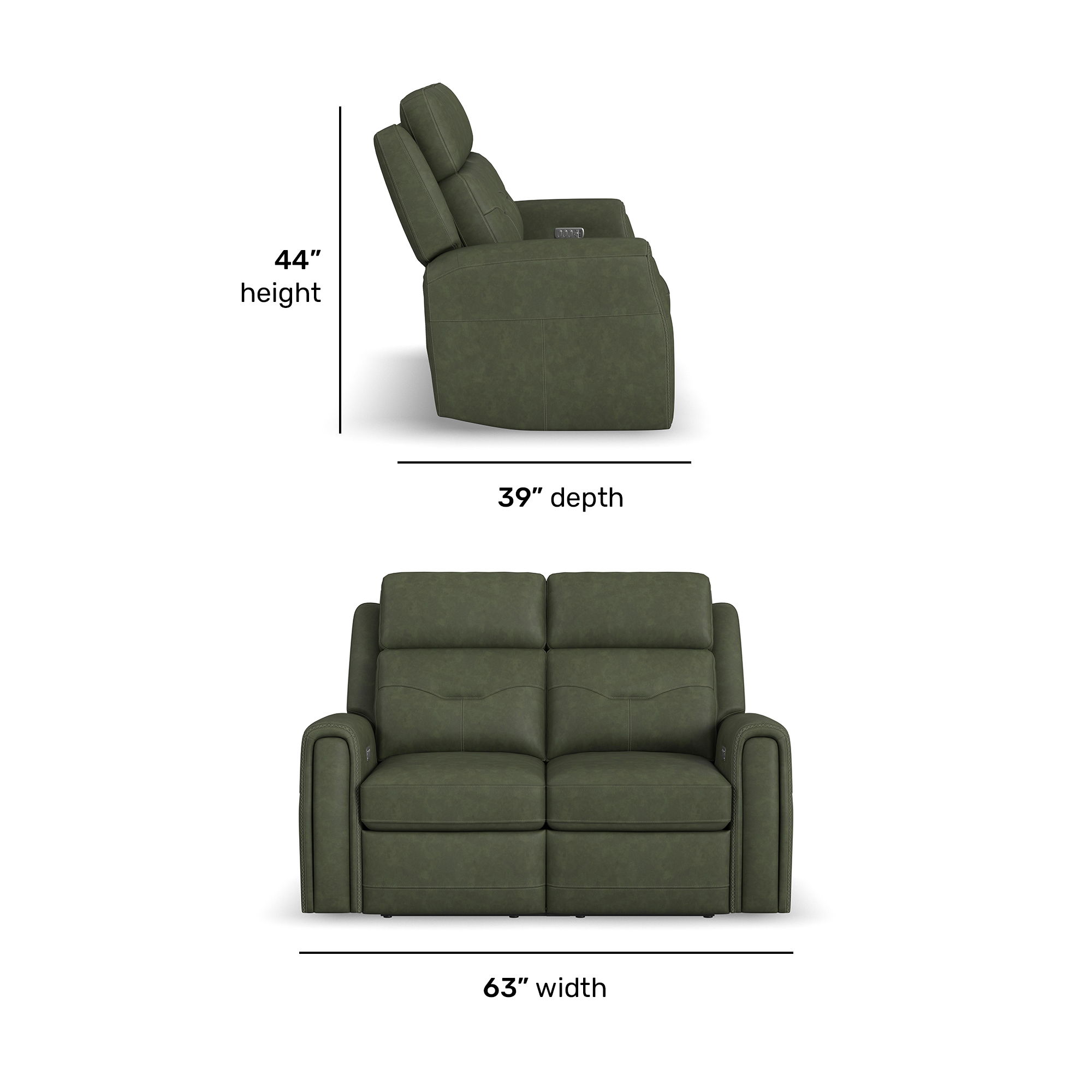 Felix - Power Reclining Loveseat With Power Headrest, Lumbar, Heat & Massage, dark green, view 5