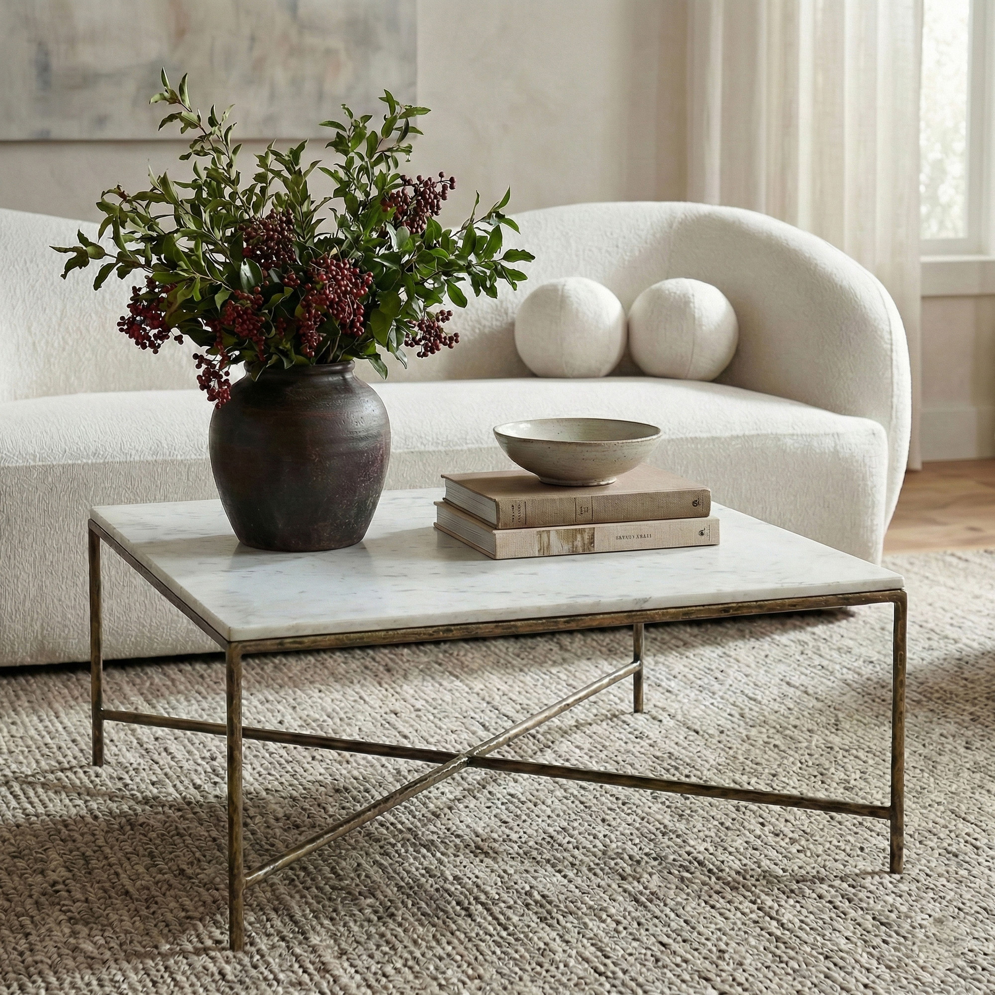 Valen - Marble And Iron Coffee Table - White