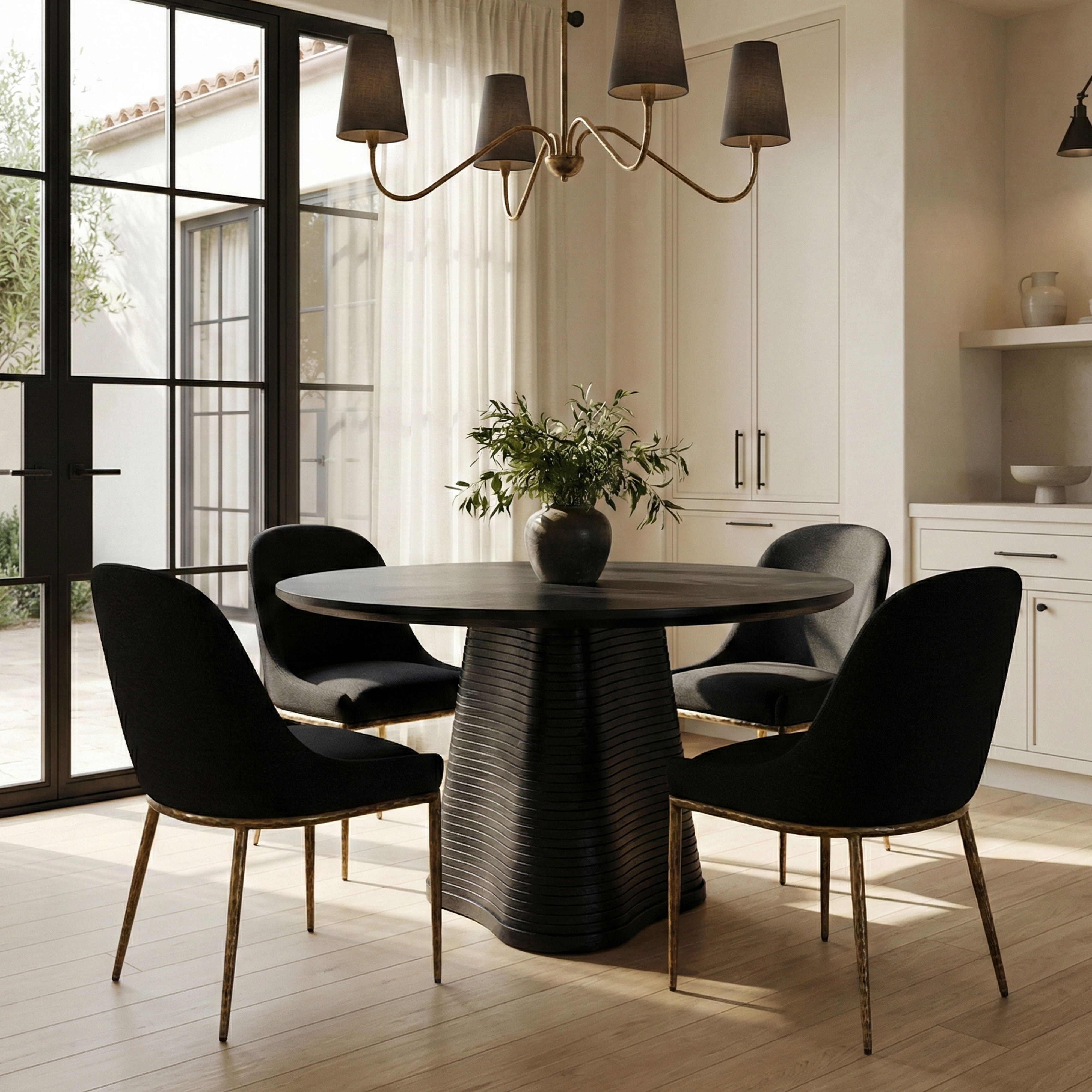 Ferro - Linen Textured Performance Fabric Upholstered Dining Side Chair - Black / Brushed Brass