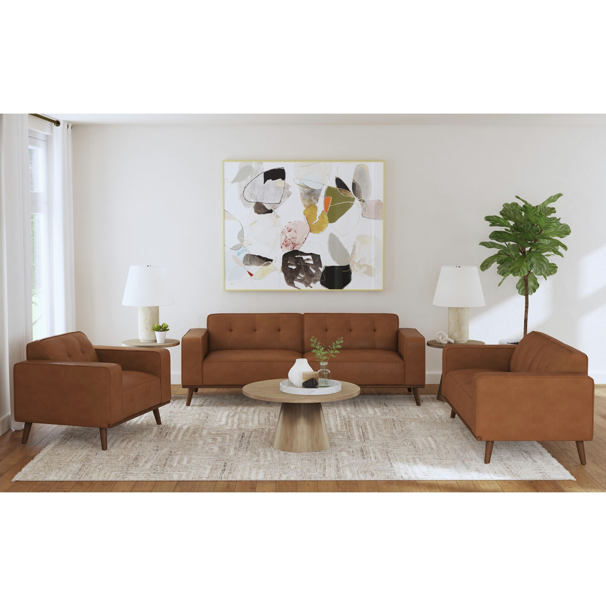 Destiny - Sofa With Wood Front - Pebble Tan