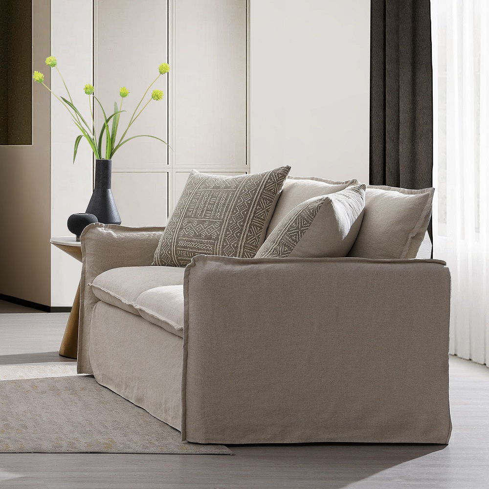 Upendo - Loveseat With 2 Pillows - Beige Linen, beige, view 2
