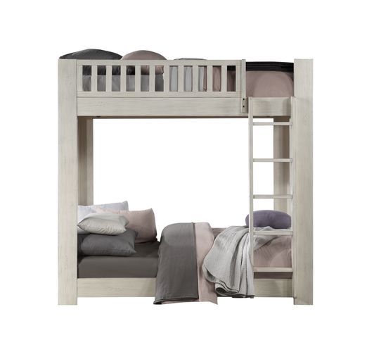 Cedro - Twin Over Twin Bunk Bed - Weathered White, white, view 4