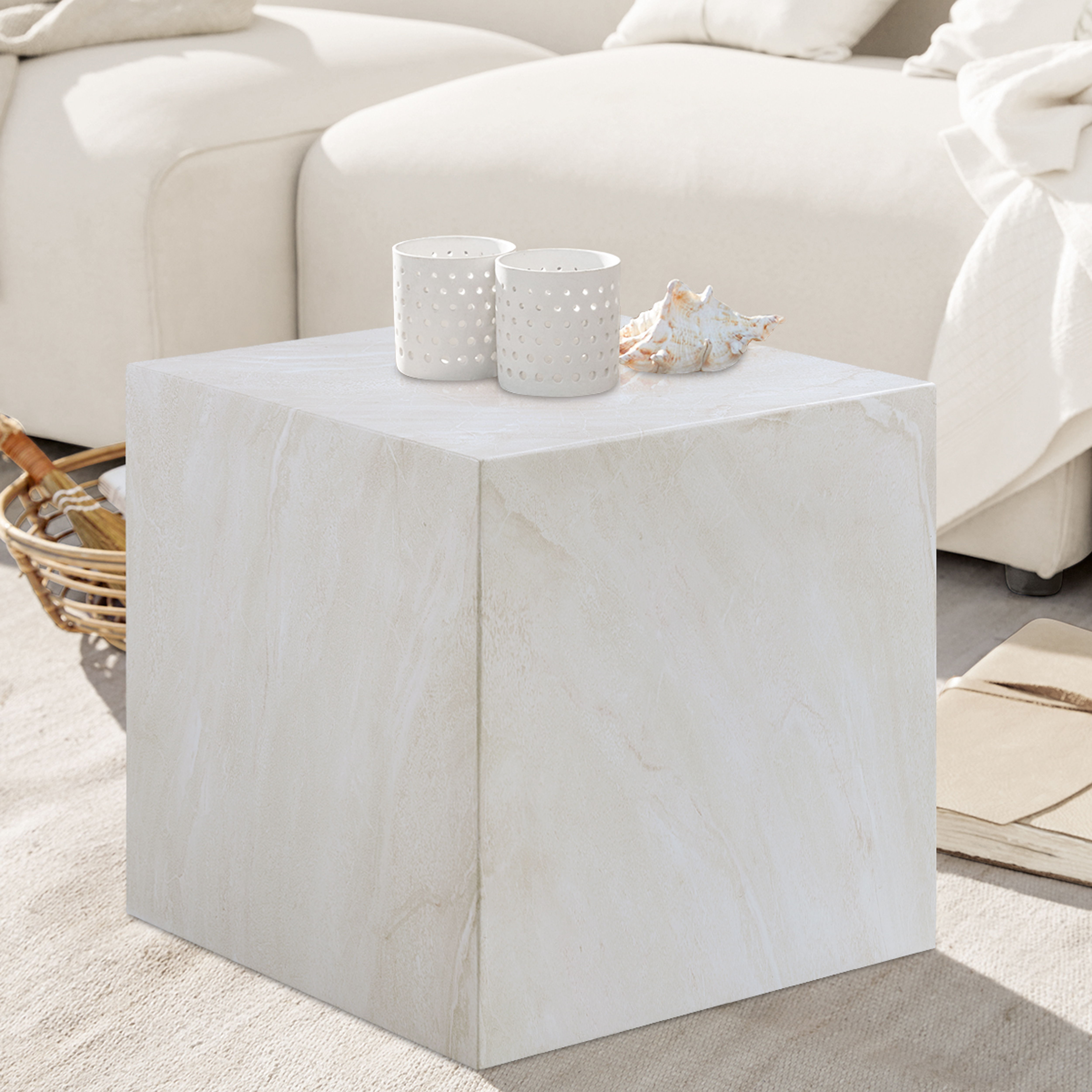 Piazza - Marble Finish Concrete End Table - White