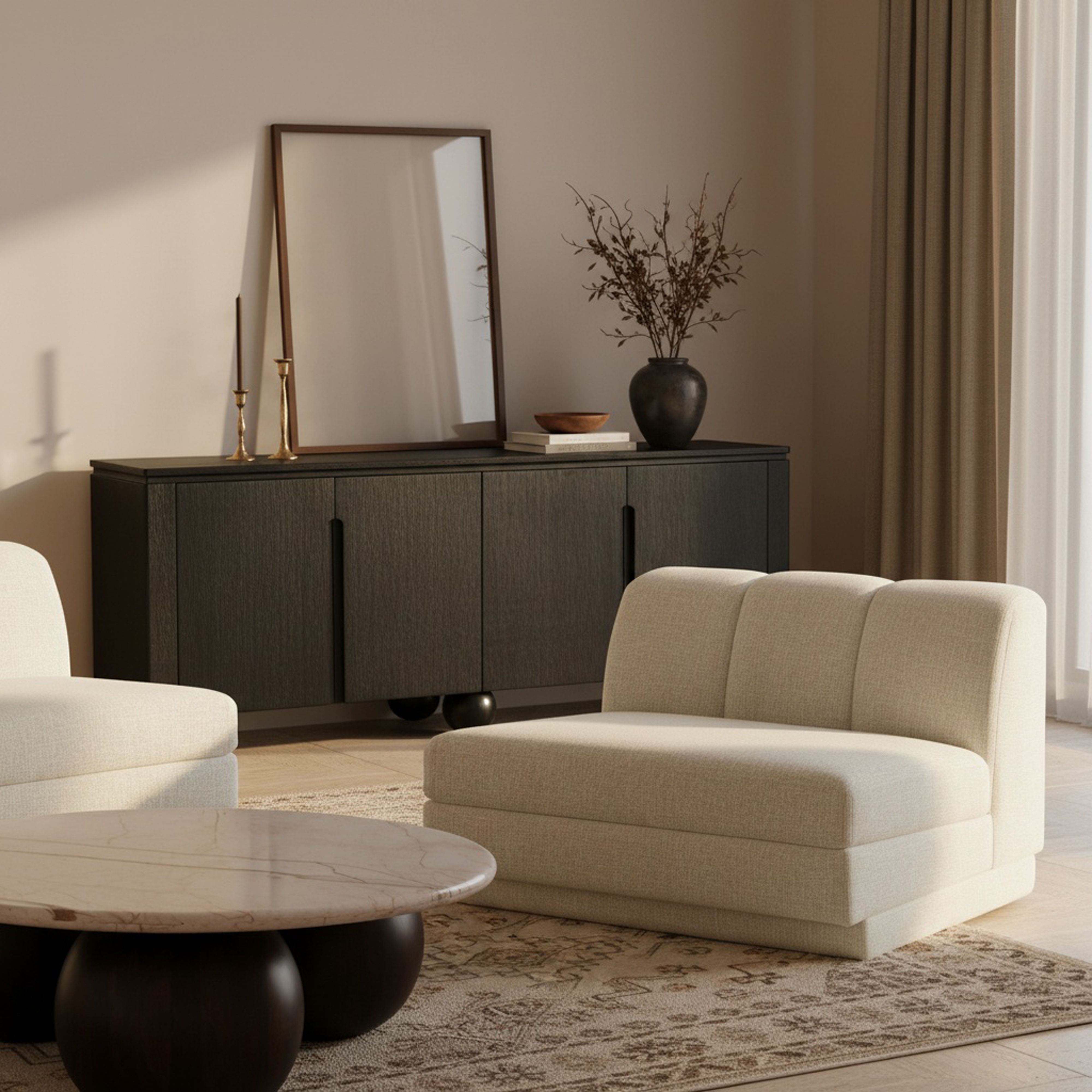 Modari - Fabric Upholstered Armless Chair - Cream