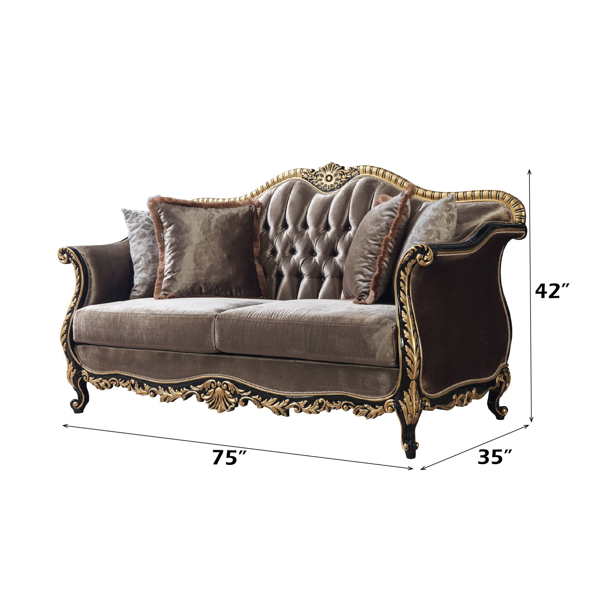 Betria - Loveseat With 4 Pillows - Light Green Velvet, Gold & Black High Gloss, dark gray, view 6