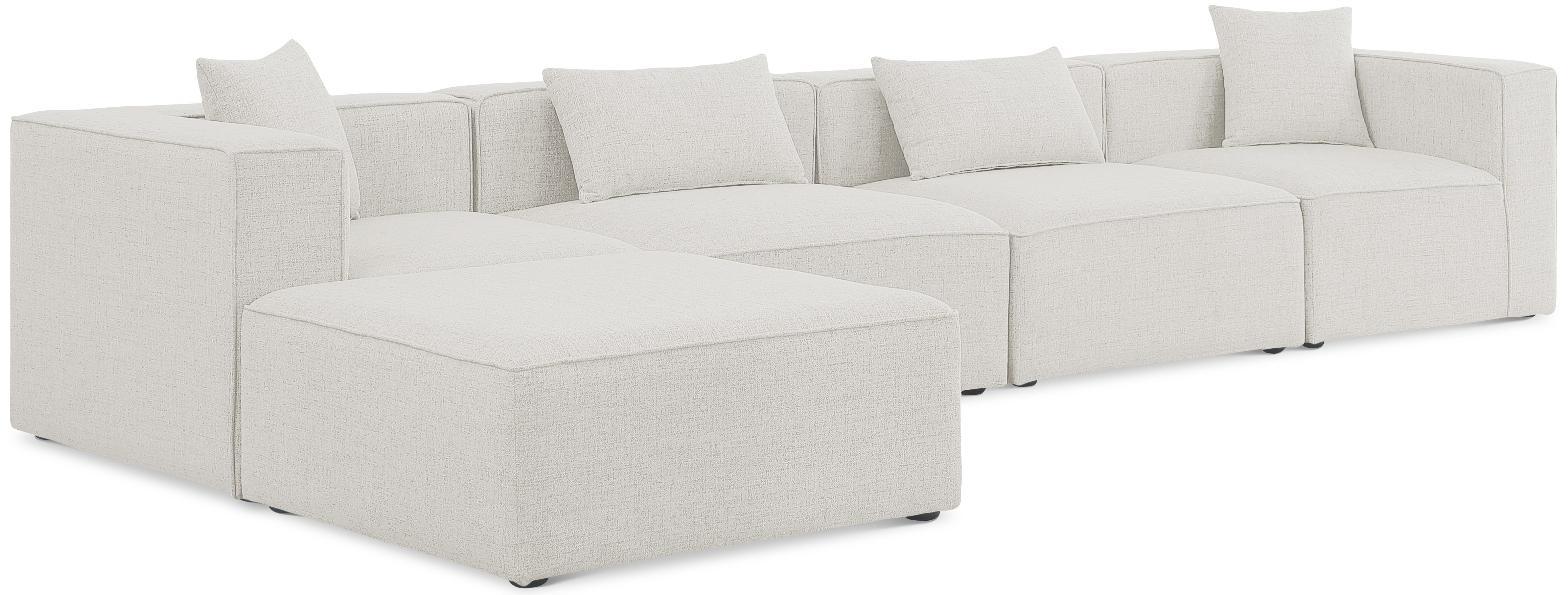 Cube - Linen 5 Piece Modular Sectional With Chaise - Cream