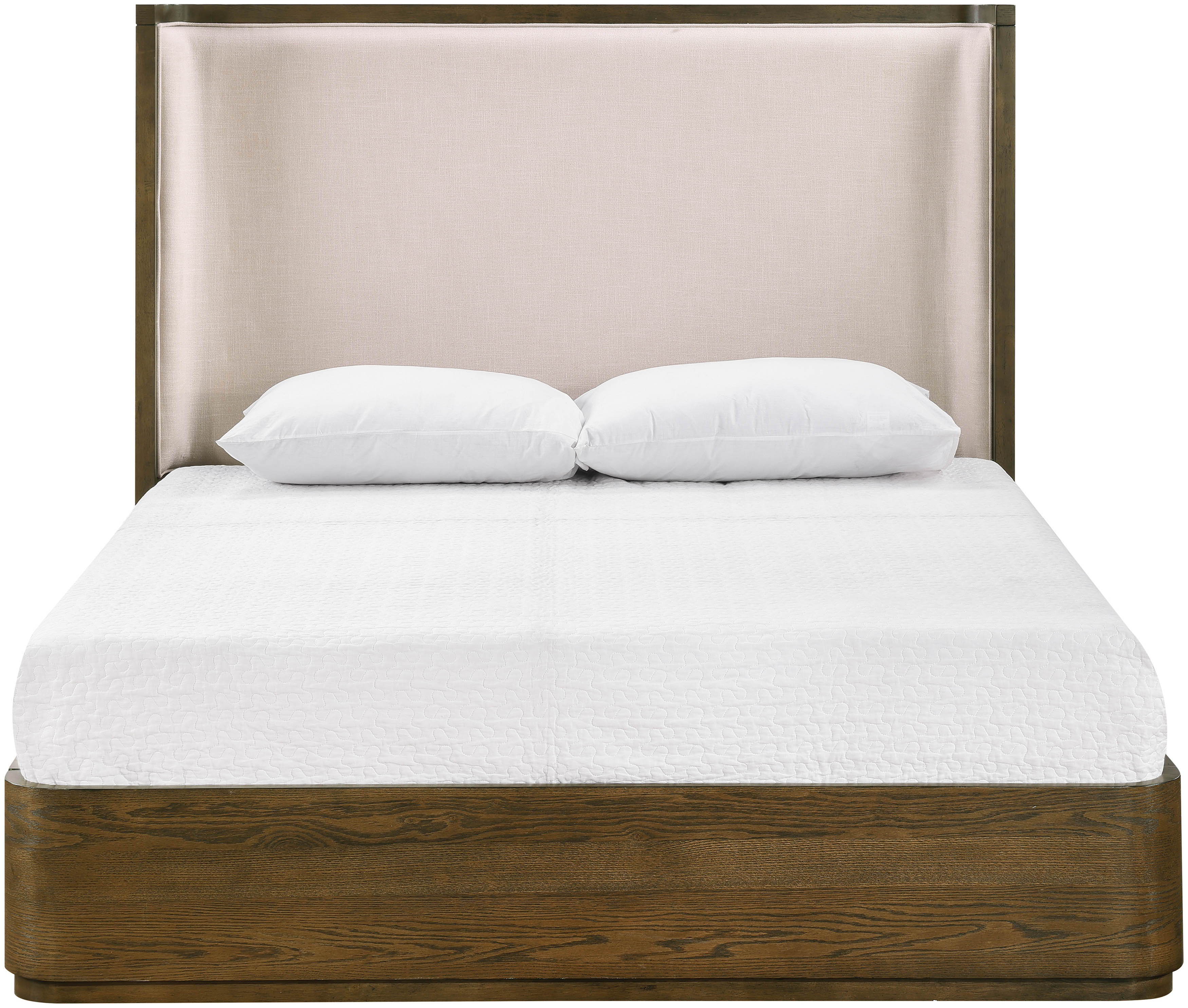 Tiberio - Solid Wood And Linen Textured Fabric Queen Bed (3 Boxes) - Brown / Cream