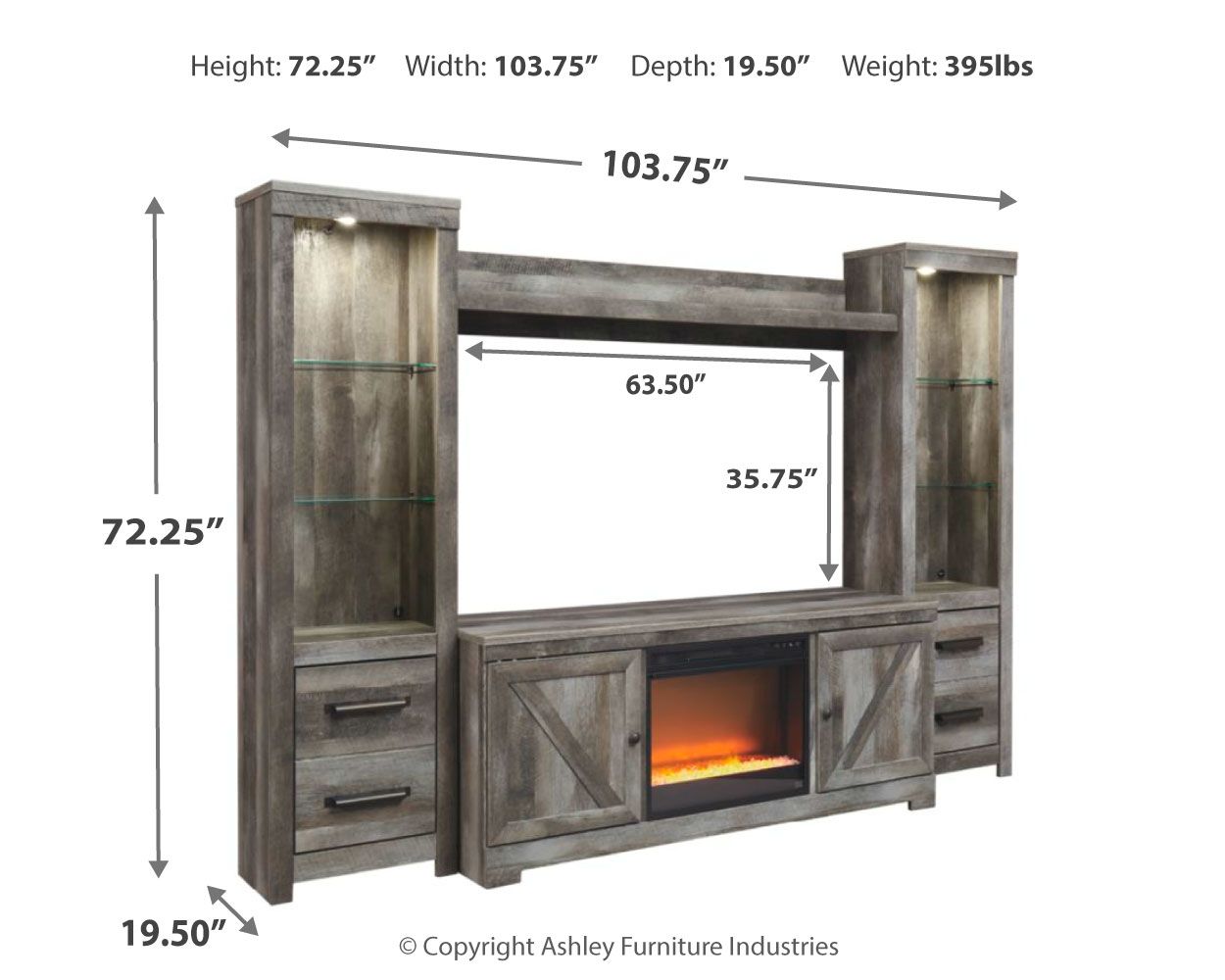 Ashley Furniture Wynnlow - 5 Pc. - Entertainment Center - 63" TV Stand With Fireplace Insert Glass/Stone - Gray - Image 5