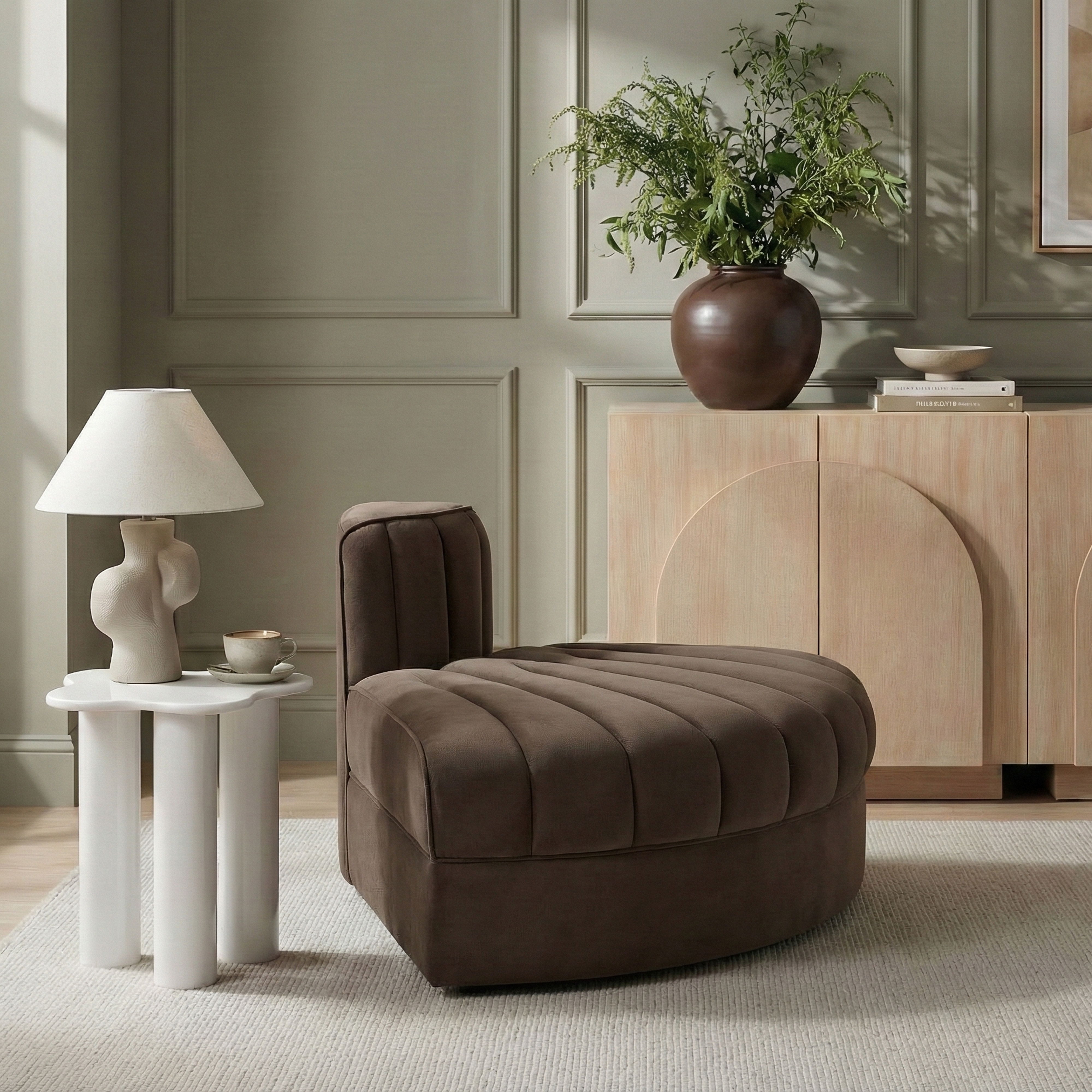 Rummi - Velvet Performance Fabric Upholstered Modular Chair - Brown